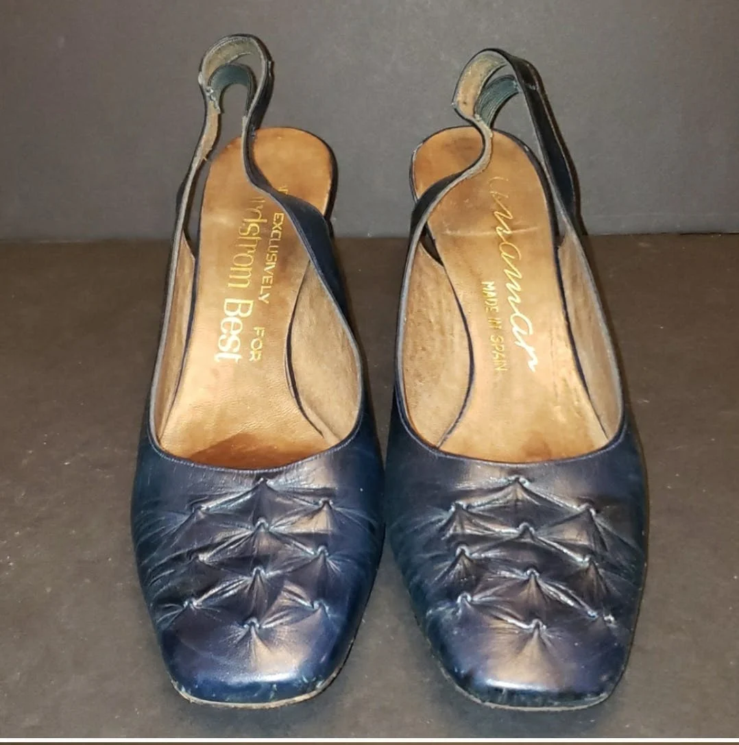 Blue Leather Sling Back Heels by Anamar For Nordstrom - Image 5