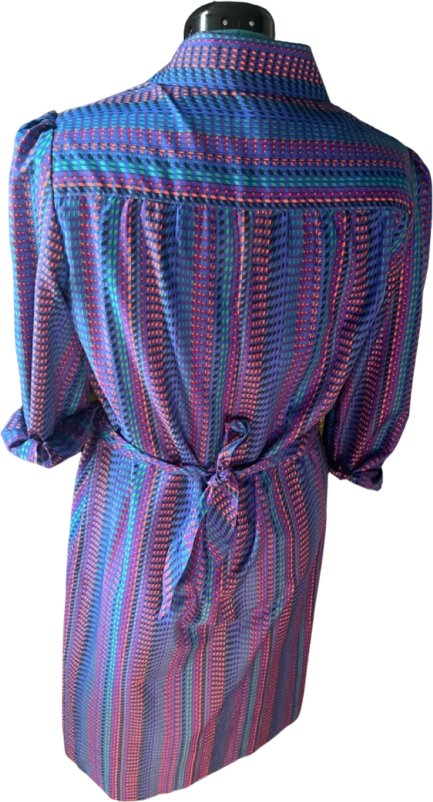 90s/80s 80s Geometric Silky Shirt Ls Dress With Waist Tie By Schrader Sport New York - Image 2