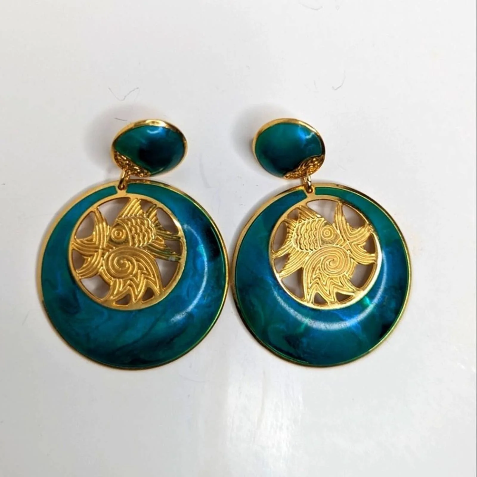 80s Vintage 80s Enamel Dangle Statement Earrings By Edgar Berebi - Image 2