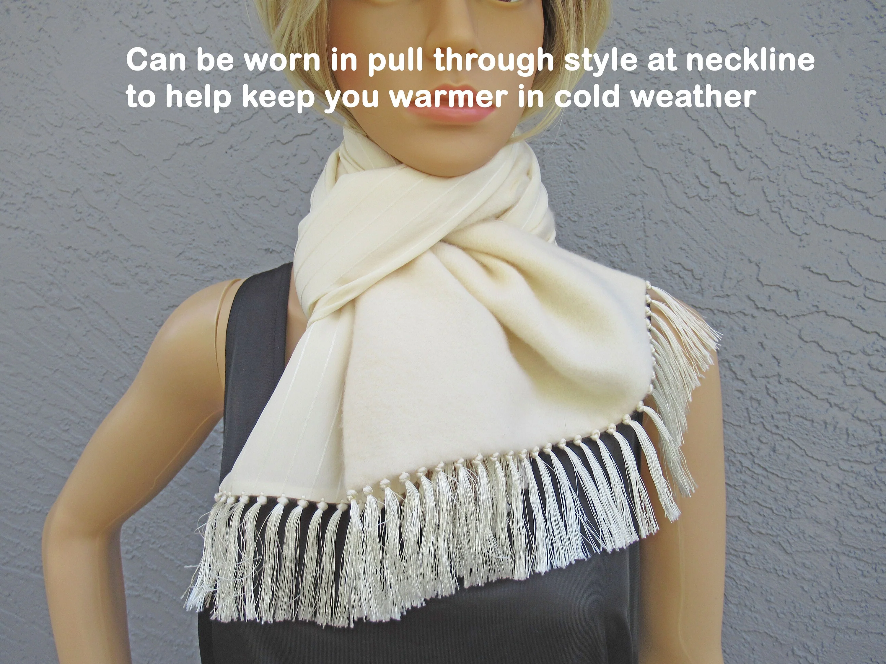 Unisex Tuxedo Scarf Creation Cream Silk 1 Side Cashmere Wool Reverse Side Made In England Vintage by Paul Salgo - Image 4