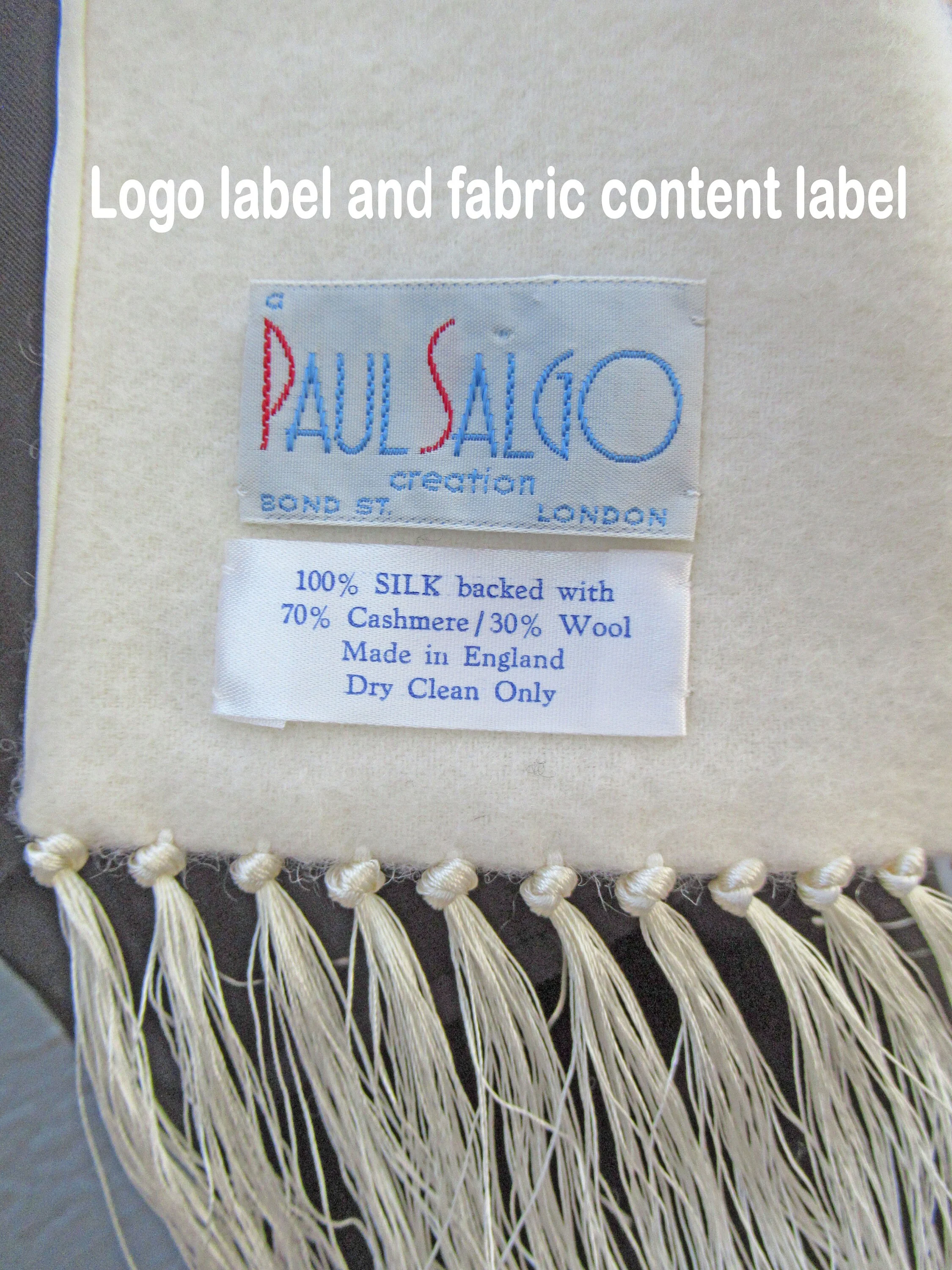 Unisex Tuxedo Scarf Creation Cream Silk 1 Side Cashmere Wool Reverse Side Made In England Vintage by Paul Salgo - Image 9