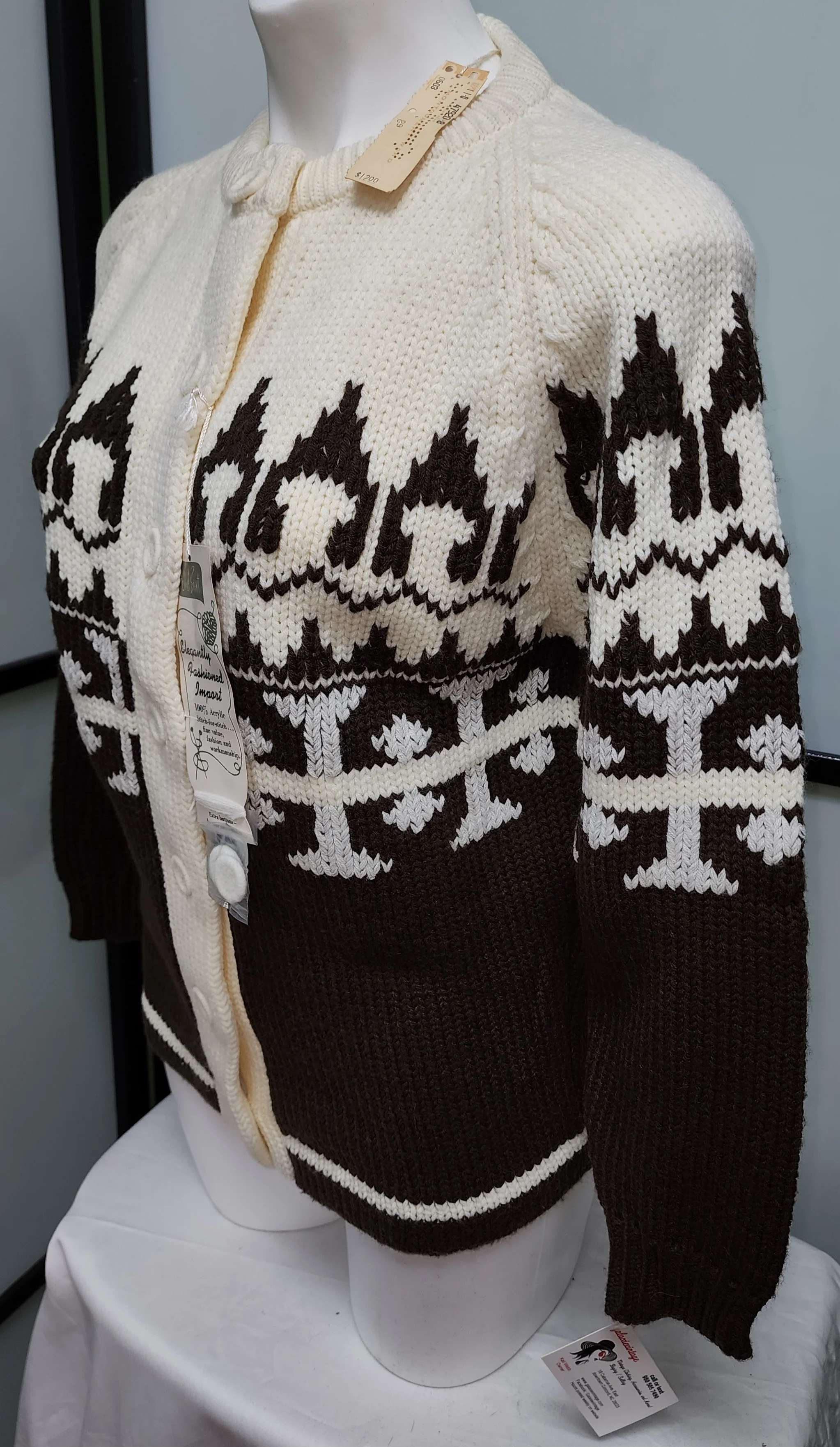 Unworn Brown Cream Chunky Cardigan Sweater Nwt L By Carol Brent - Image 6