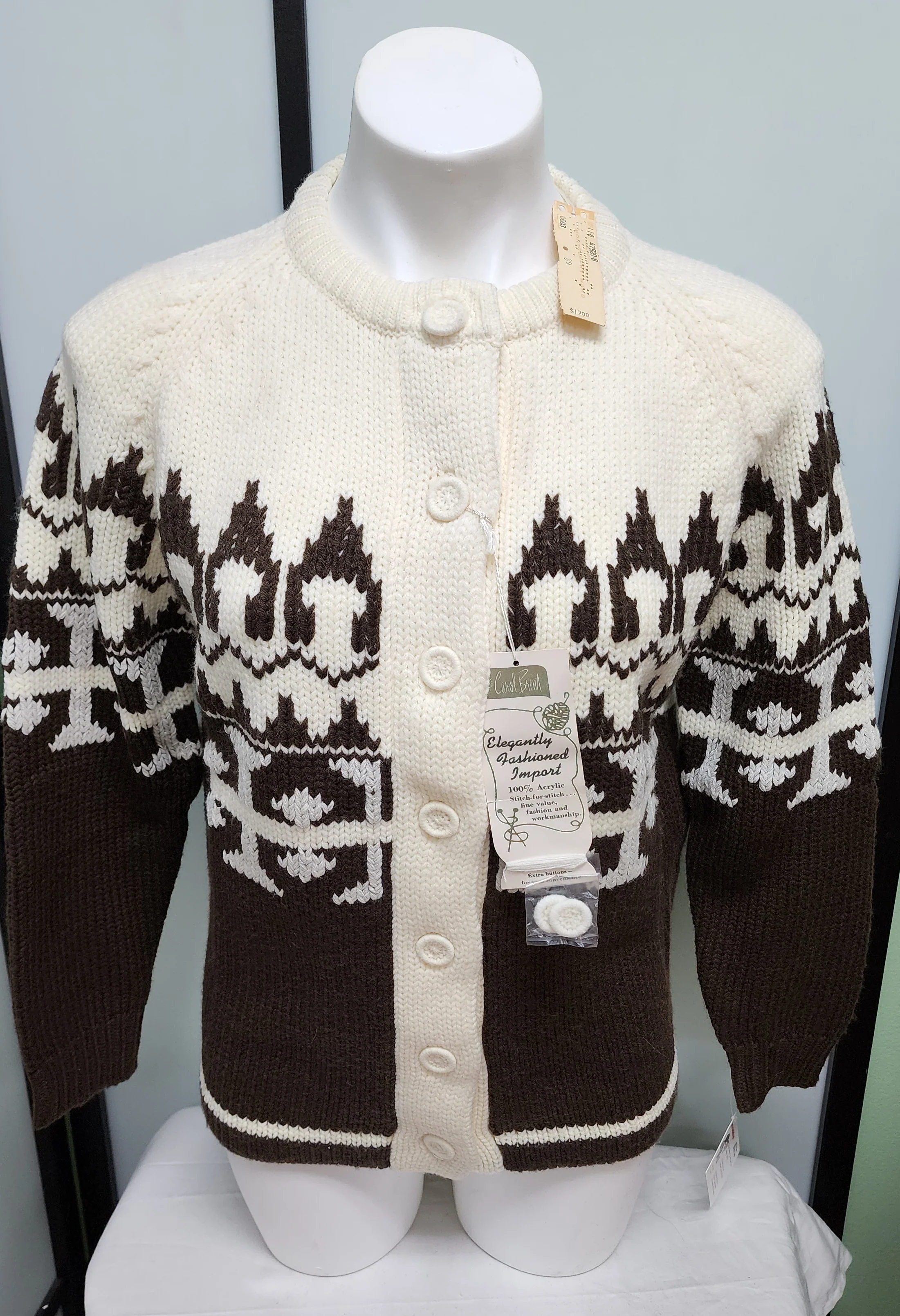 Unworn Brown Cream Chunky Cardigan Sweater Nwt L By Carol Brent - Image 8