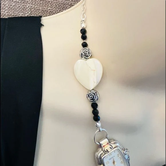Upcycled Watch and Cameo Choker Necklace Mother of Pearl and Beaded by Geneva - Image 13