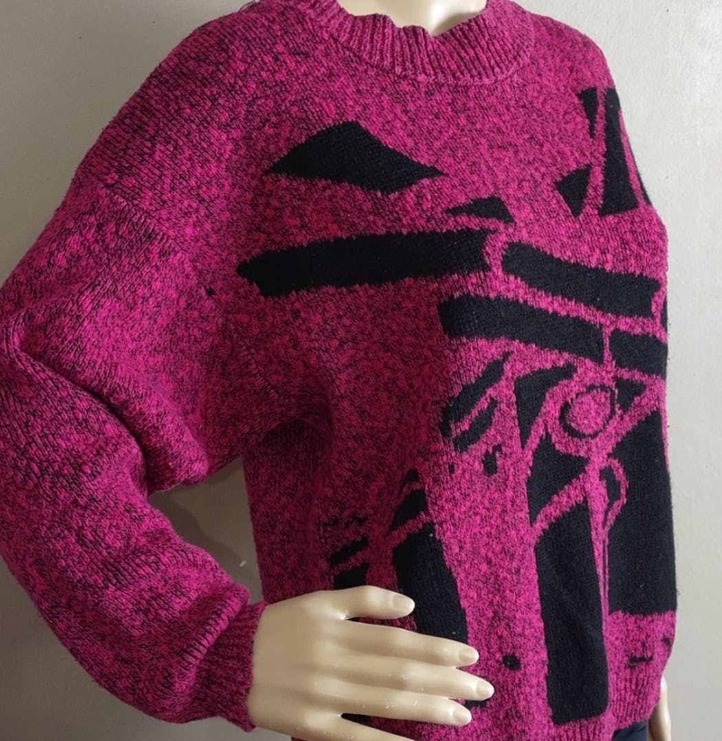 70's Raspberry Graphic Knit Sweater by Yarnworks Usa - Image 3