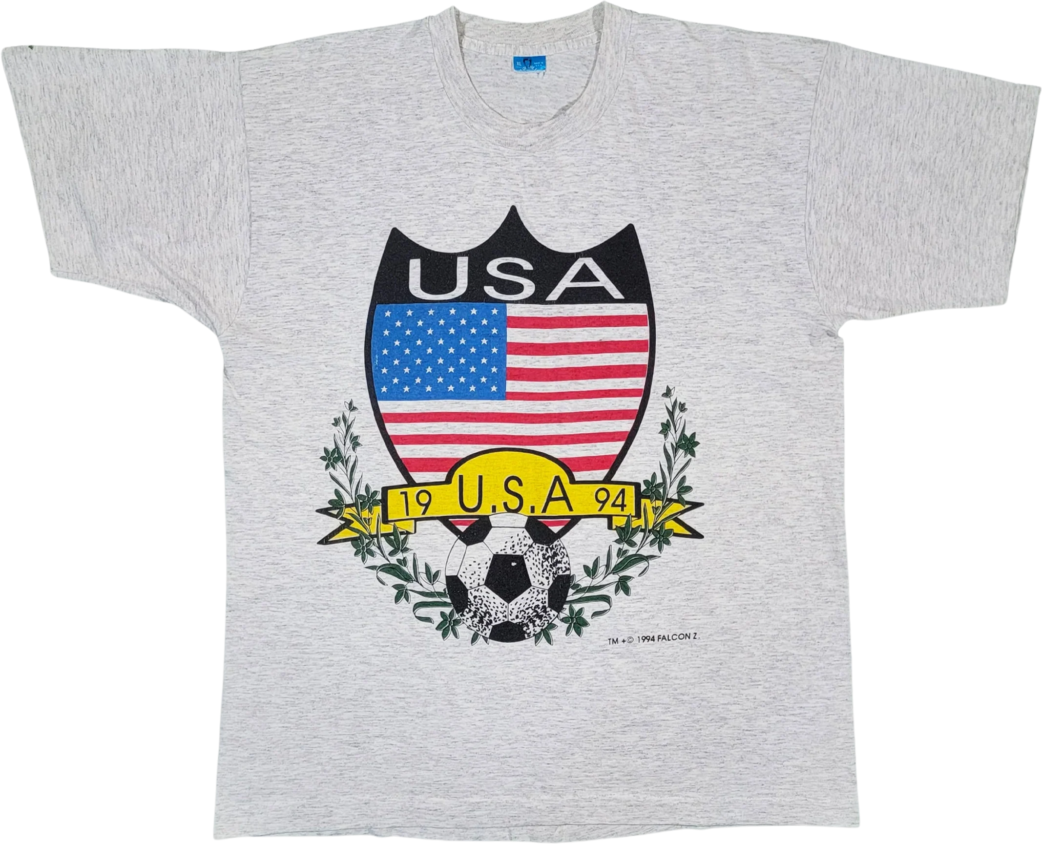 Usa Soccer Vintage 90s World Cup T-Shirt Single Stitch Heather Gray Crest Men's Extra Large