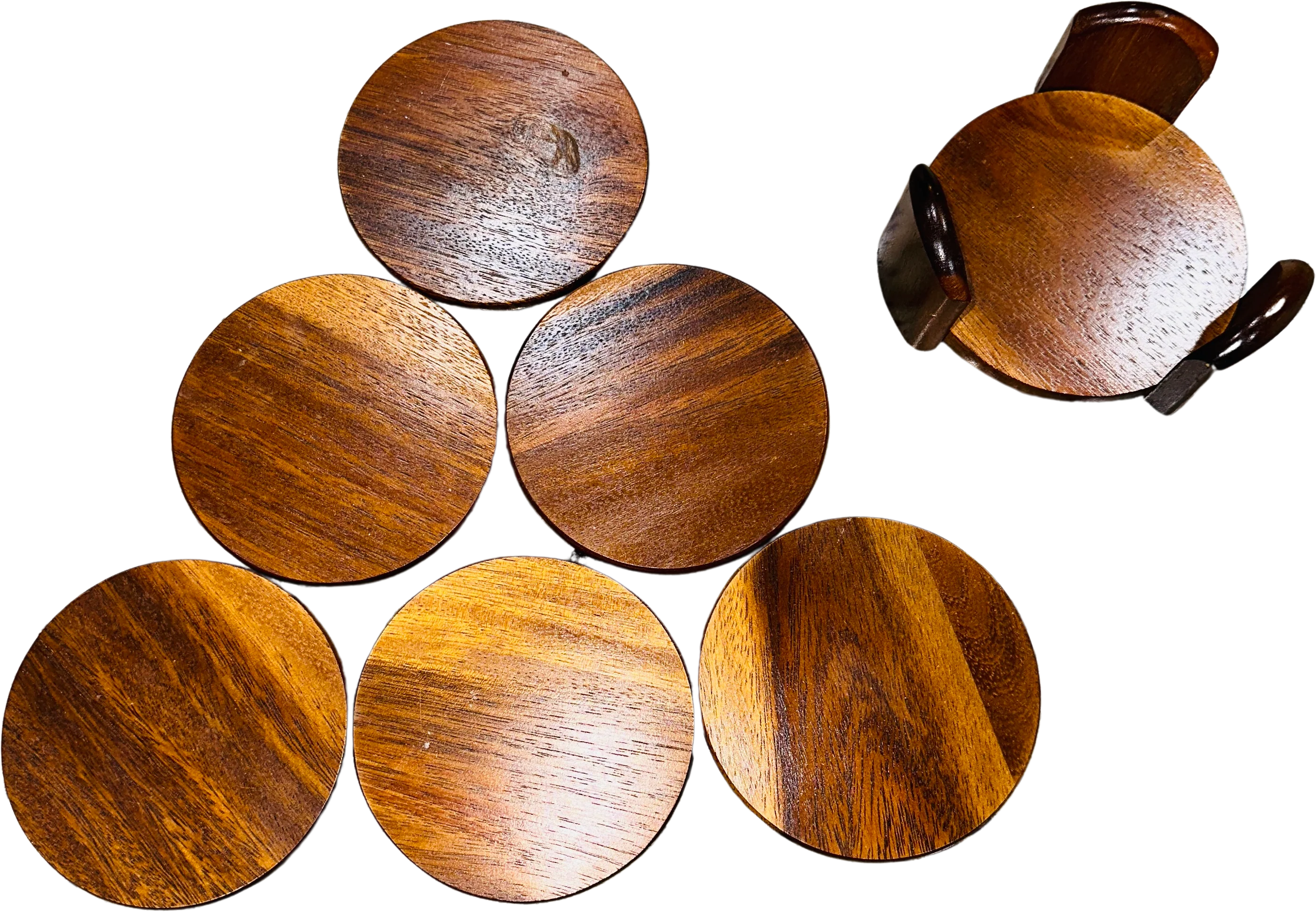 80s/90s Wooden Round 6 Count Plus Holder Coasters