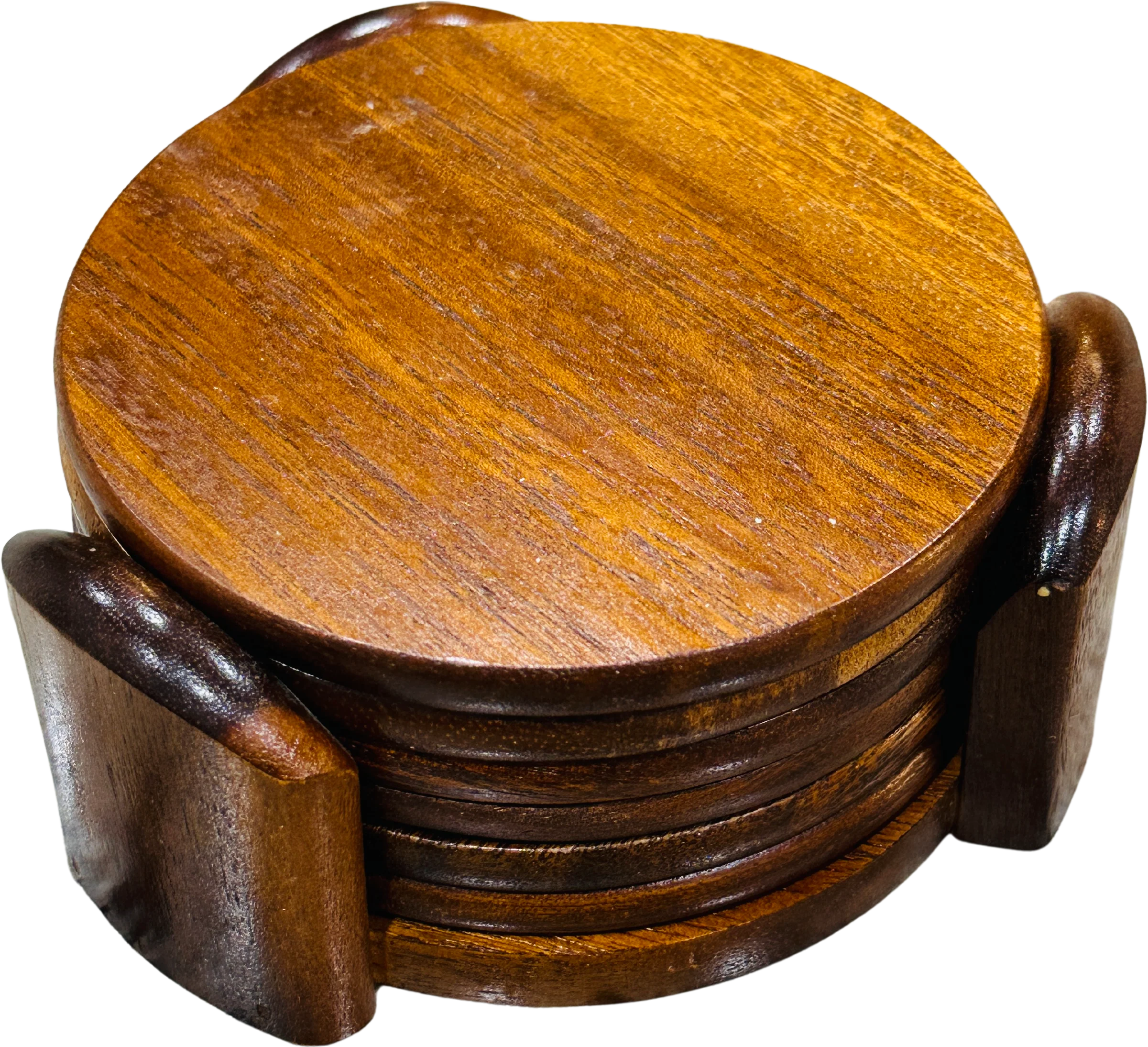 80s/90s Wooden Round 6 Count Plus Holder Coasters - Image 2