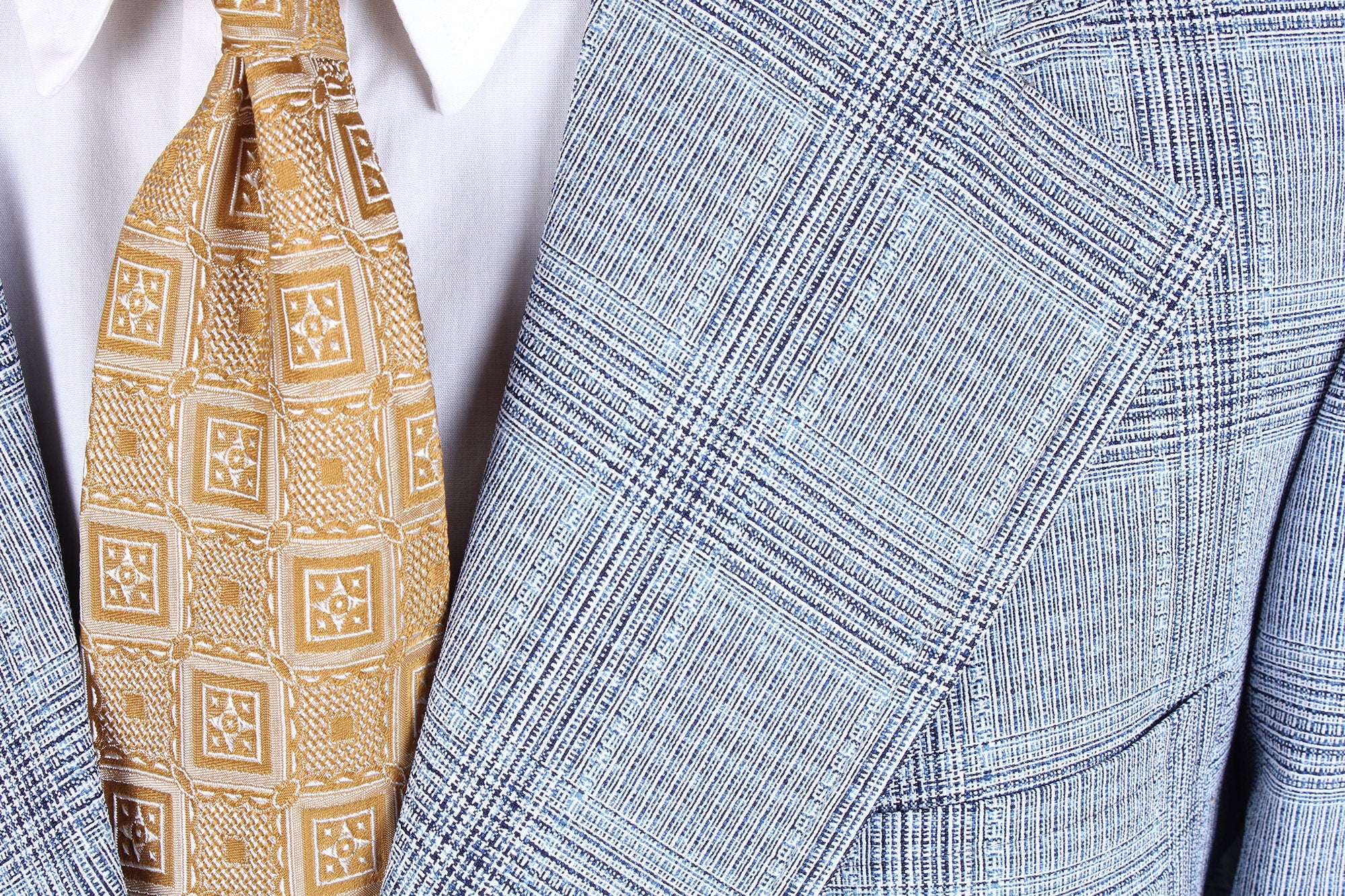 V Line Brand 60s Era Blue Plaid Check Polyester Men's Sports Coat - Image 4