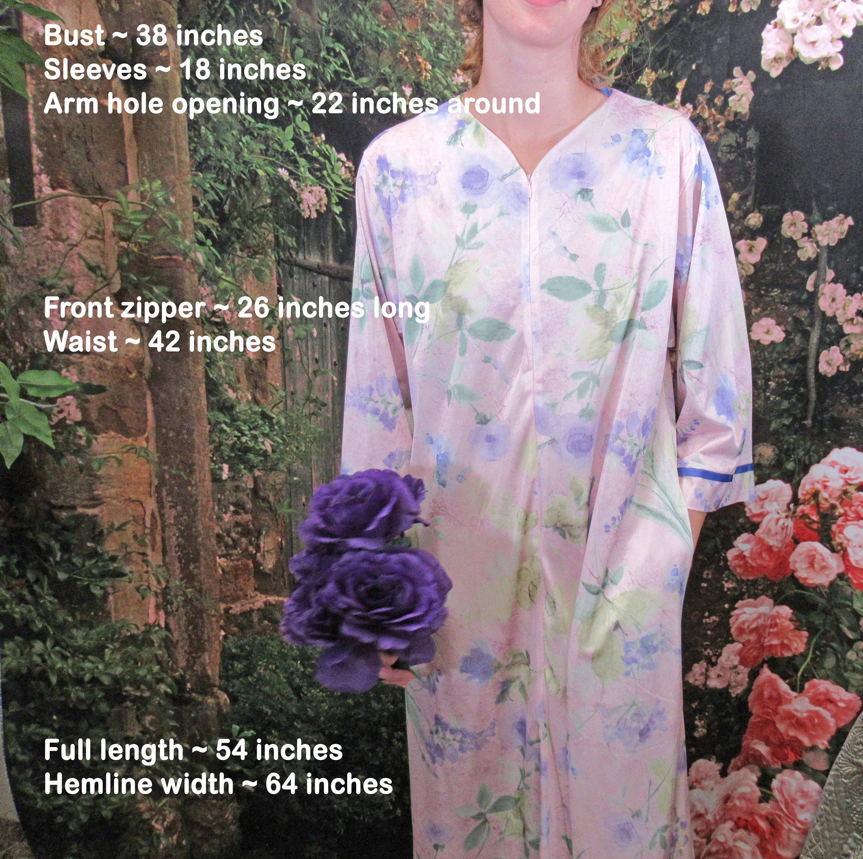 V-Neck Robe Zipper Front Shadowline Pink Nylon Sleeve 1988 Original A-Line Floral Print Vintage by Shadowline - Image 3