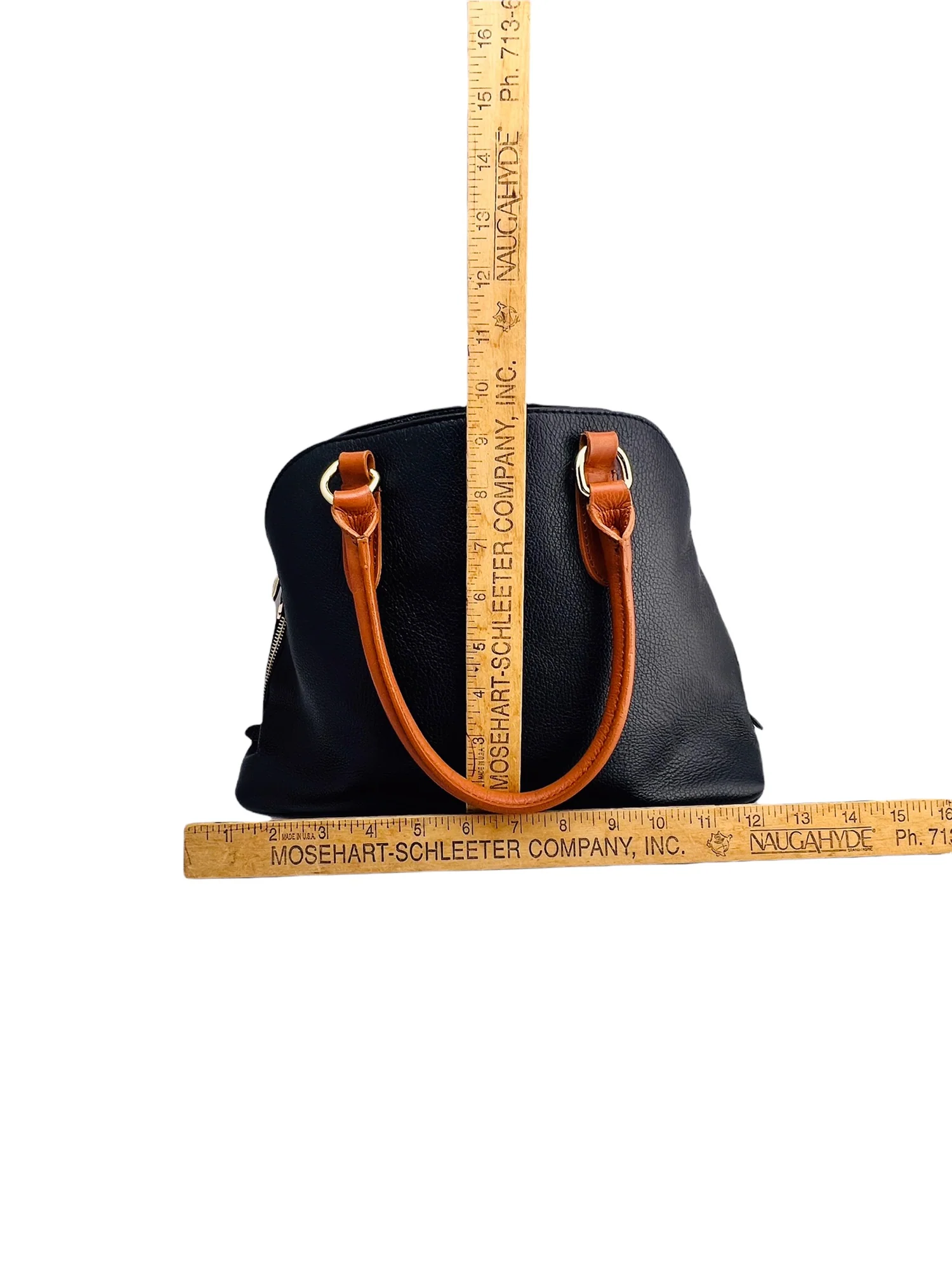 Valentina Soft Pebbled Italian Leather Handbag In Black with Tan Top Handles by Valentina - Image 8