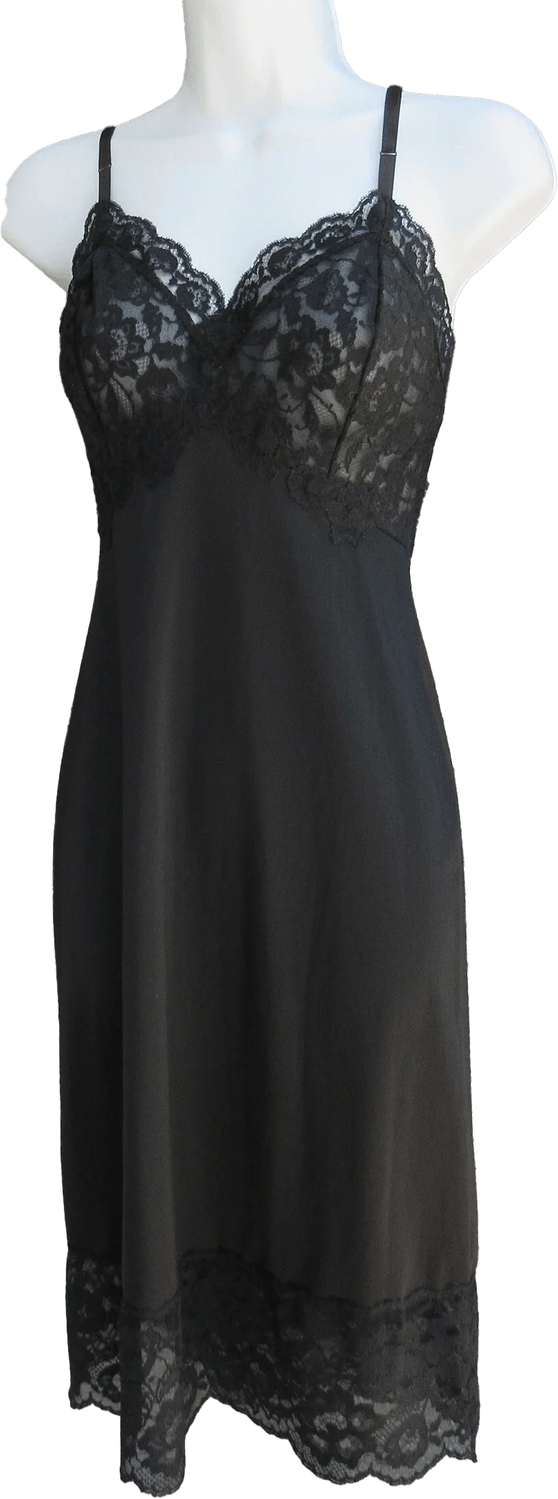 Van Raalte Slip Black Suavette Nylon Beautifully Shaped Lace Bodice Front and Back Sheer Lace Hemline Vintage by Van Raalte