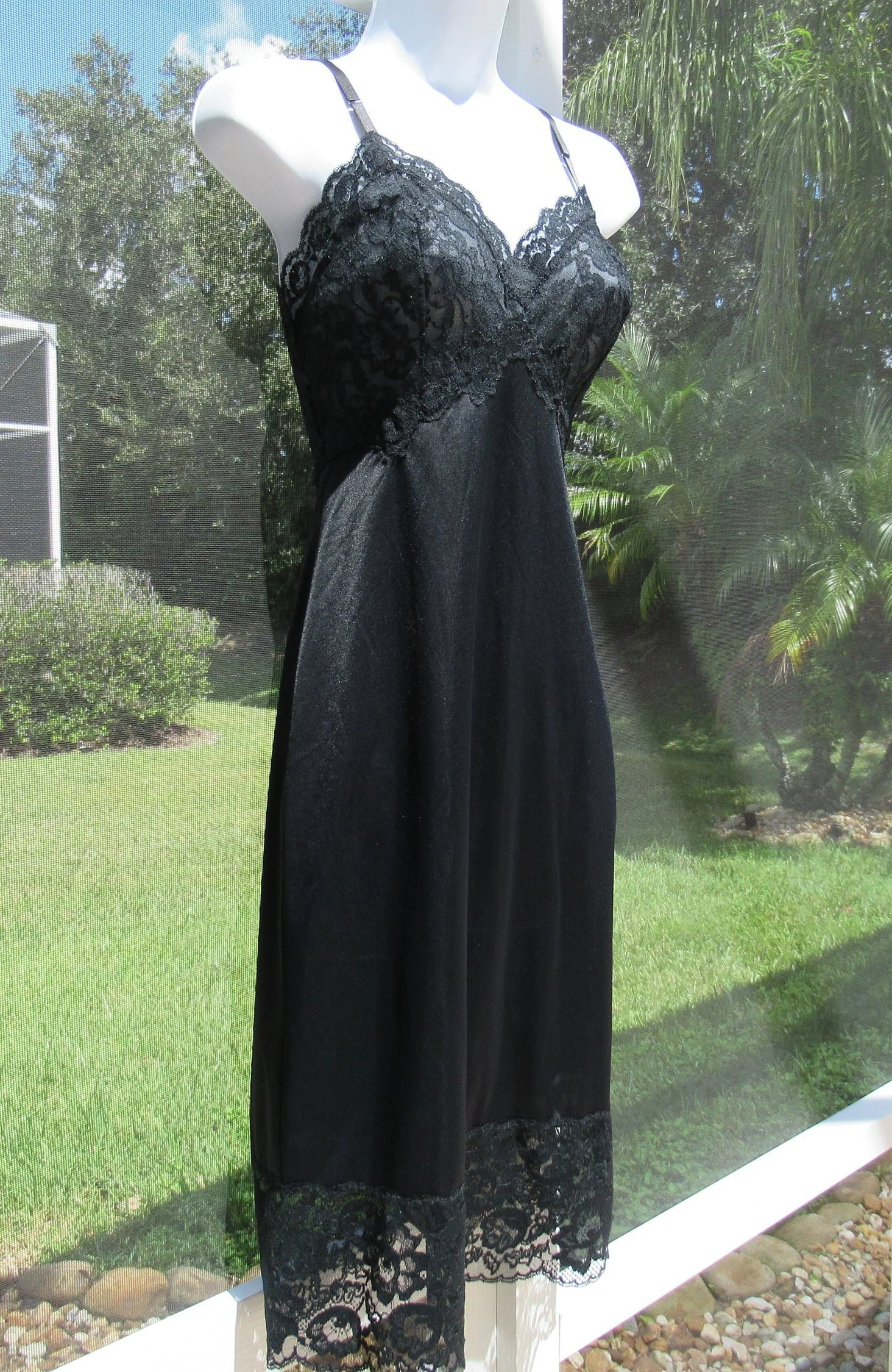 Van Raalte Slip Black Suavette Nylon Beautifully Shaped Lace Bodice Front and Back Sheer Lace Hemline Vintage by Van Raalte - Image 10