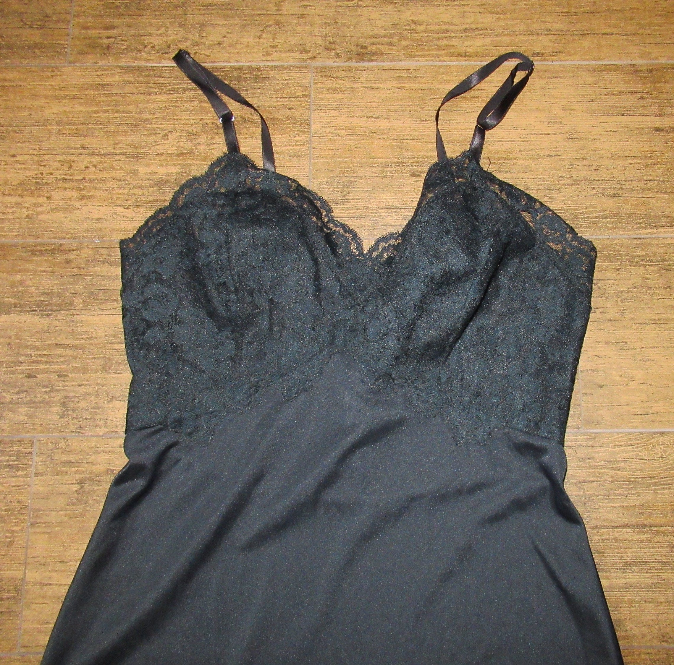 Van Raalte Slip Black Suavette Nylon Beautifully Shaped Lace Bodice Front and Back Sheer Lace Hemline Vintage by Van Raalte - Image 5