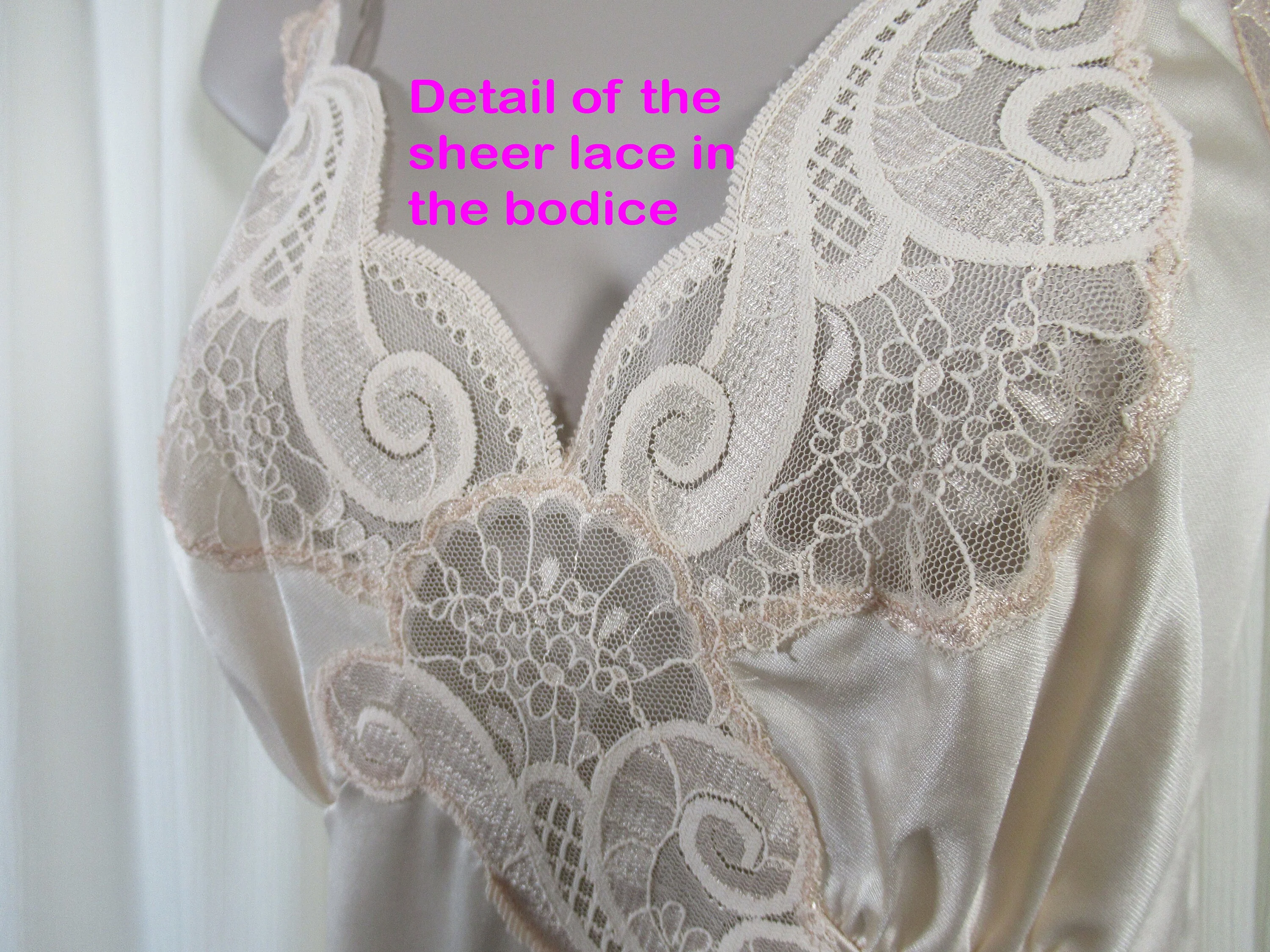 Beige Nylon Camisole Lush Floral and Scroll Lace Bodice Adjustable Straps Softly Shaped Bra Cups Vintage by Vanity Fair - Image 8
