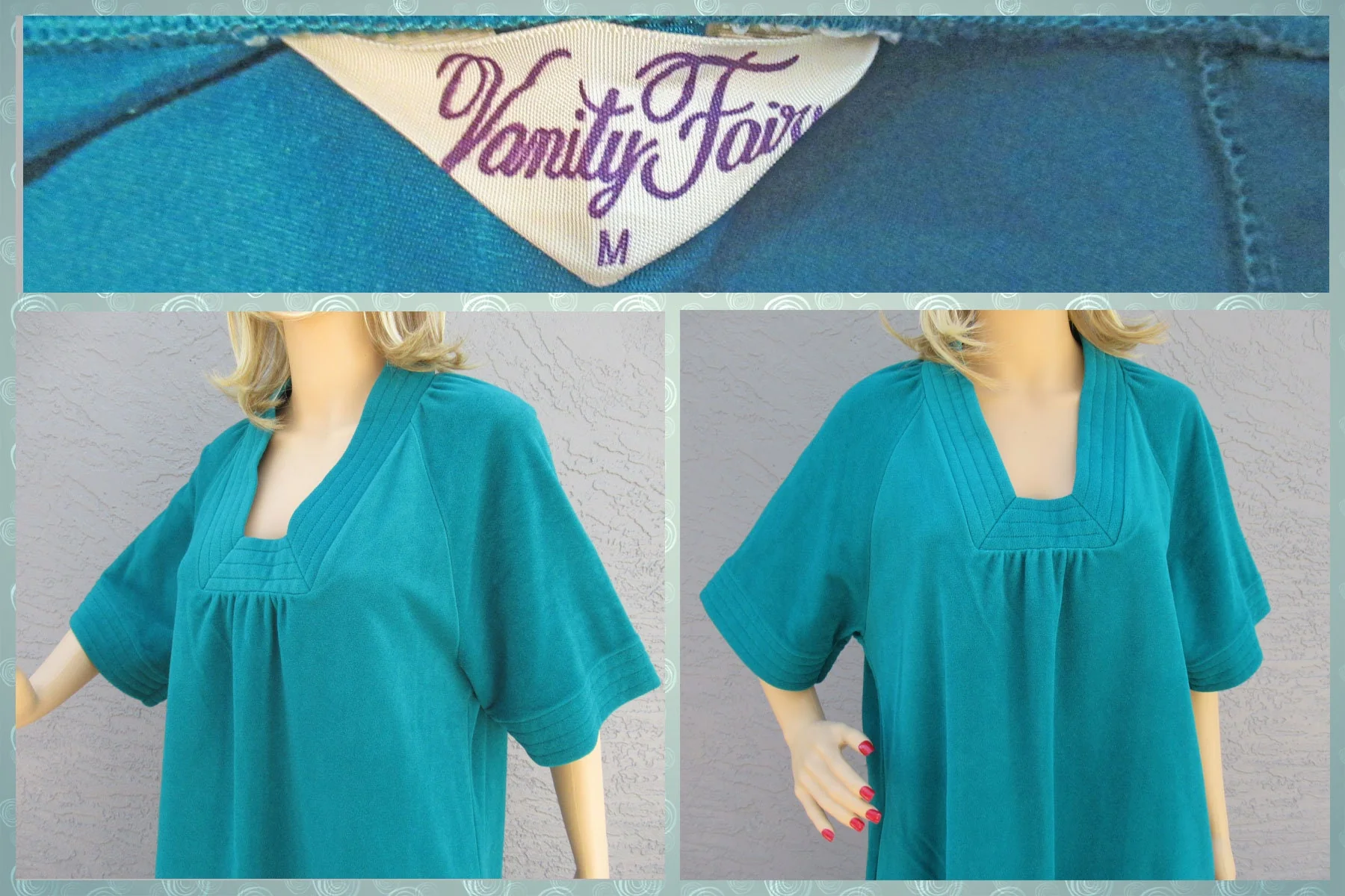 Vanity Fair Pullover Robe Or Lounge Wear Green Dacron Polyester Half Sleeve Fallwinter Style Vintage by Vanity Fair - Image 6