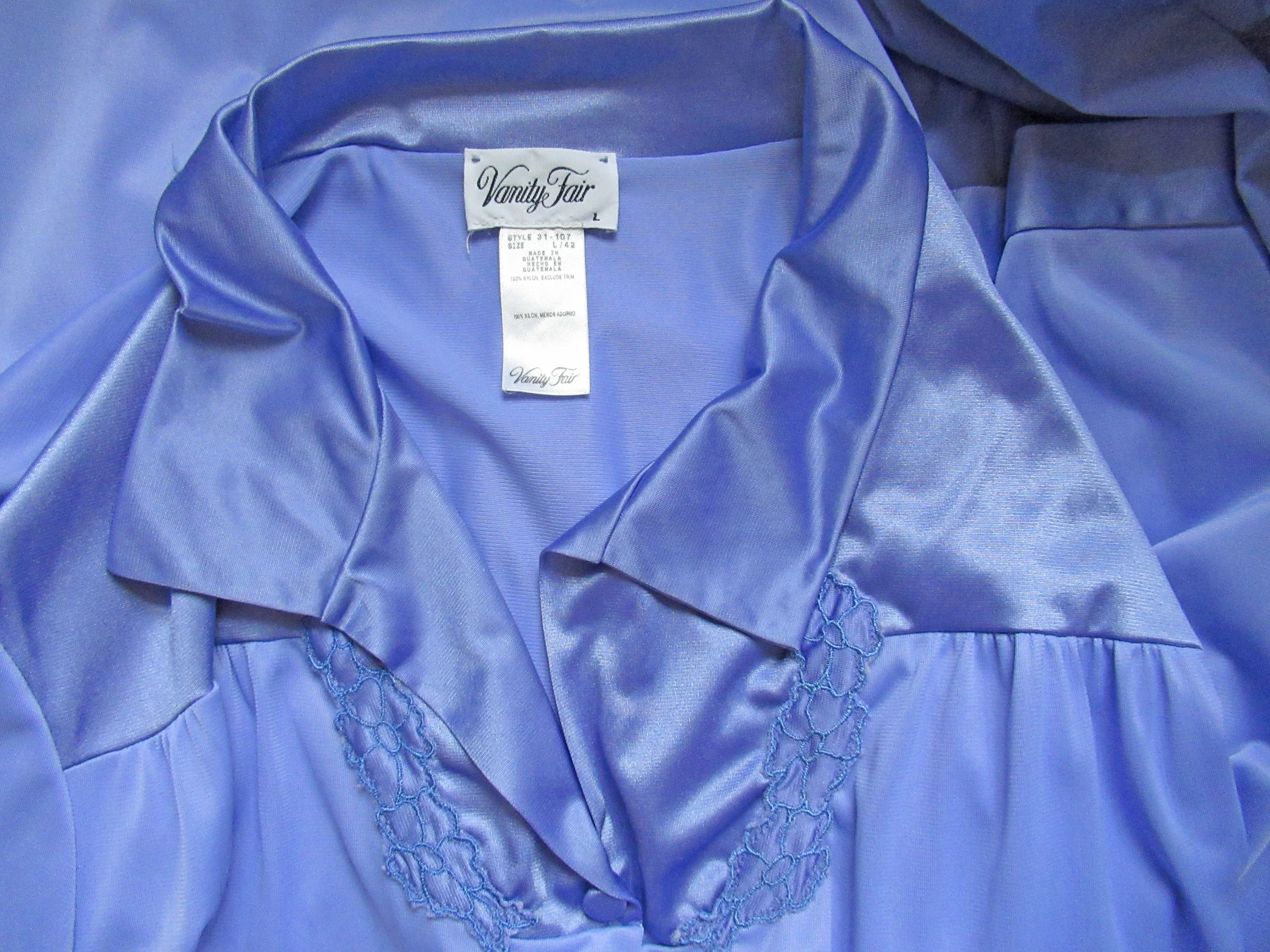 Vanity Fair Robe 47 Classic Applique Trim Yoke Blue Nylon Sleeve Front Buttons Hidden Side Pocket Knee Length by Vanity Fair - Image 9
