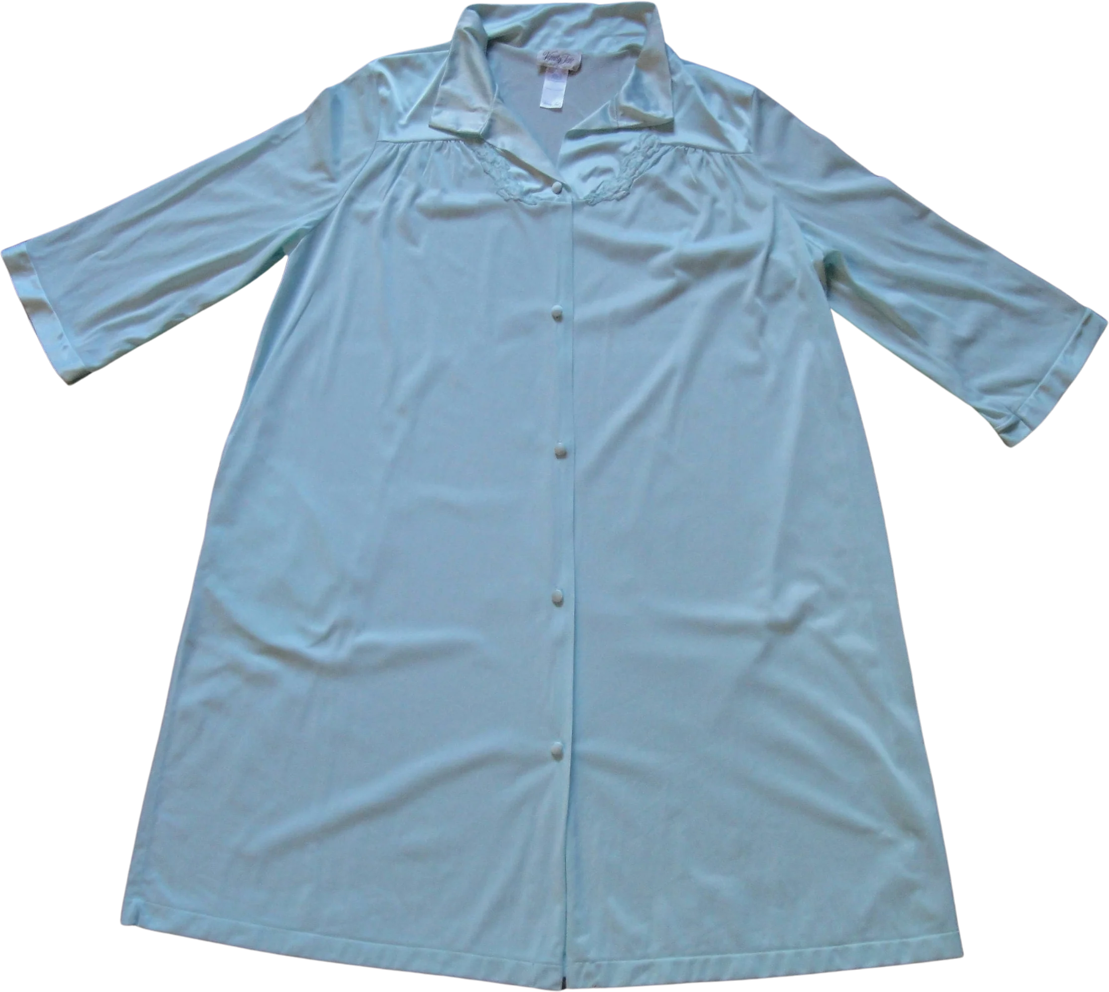 Vanity Fair Robe Teal Blue Nylon Length Sleeve Classic A-Line 5 Button Front Made In Guatemala Vintage by Vanity Fair