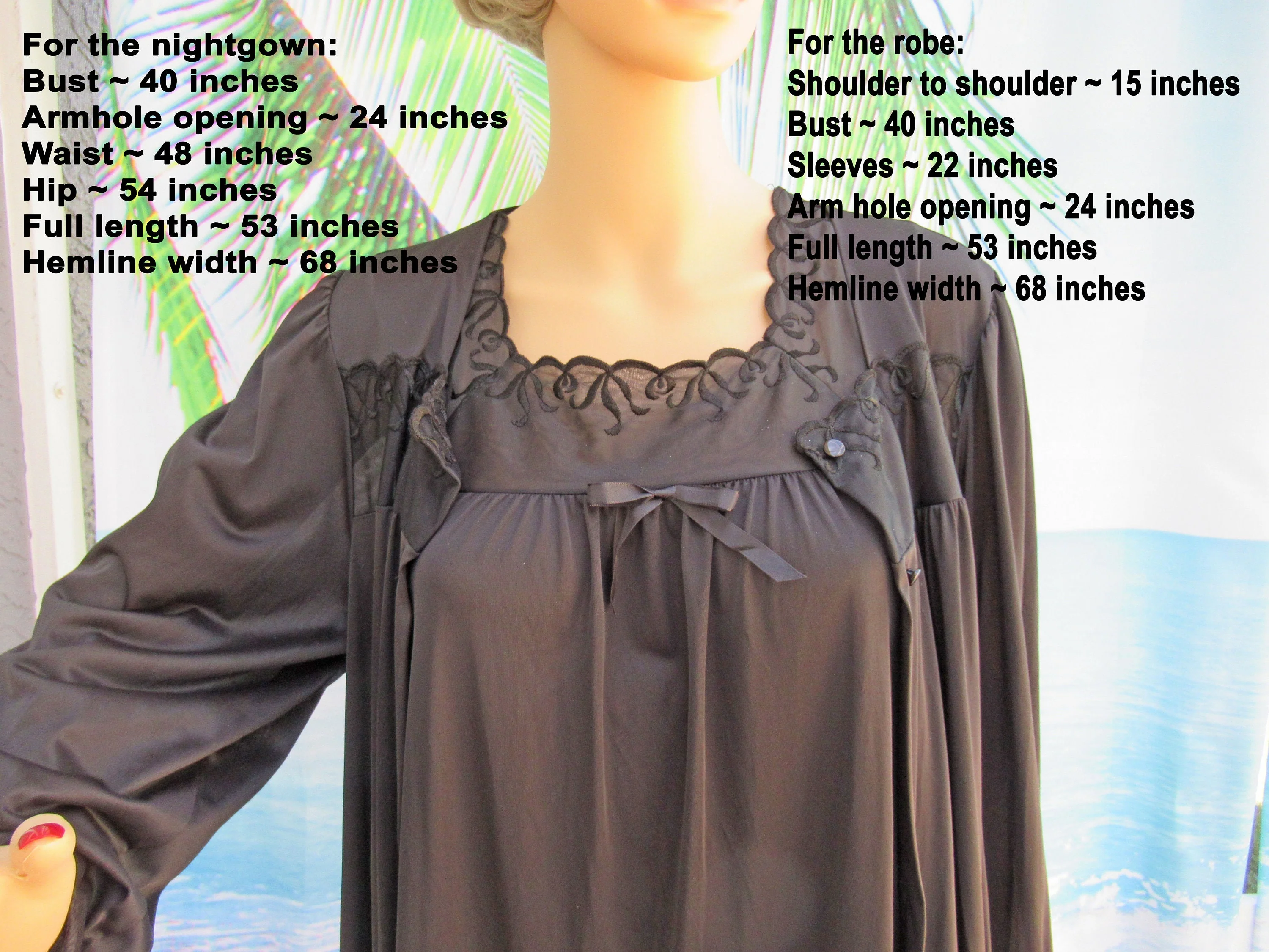 Vanity Fair Set Button Front Robe with A-Line Sleeveless Gown Black Nylon Lace Sheer Chiffon Trim Peignoir by Vanity Fair - Image 4