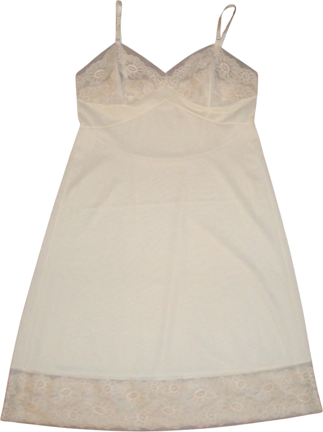 Vanity Fair Slip Lace Bodice and Hem Inserts Shaped Sheer Bodice Lace Hem Cream White Nylon by Vanity Fair