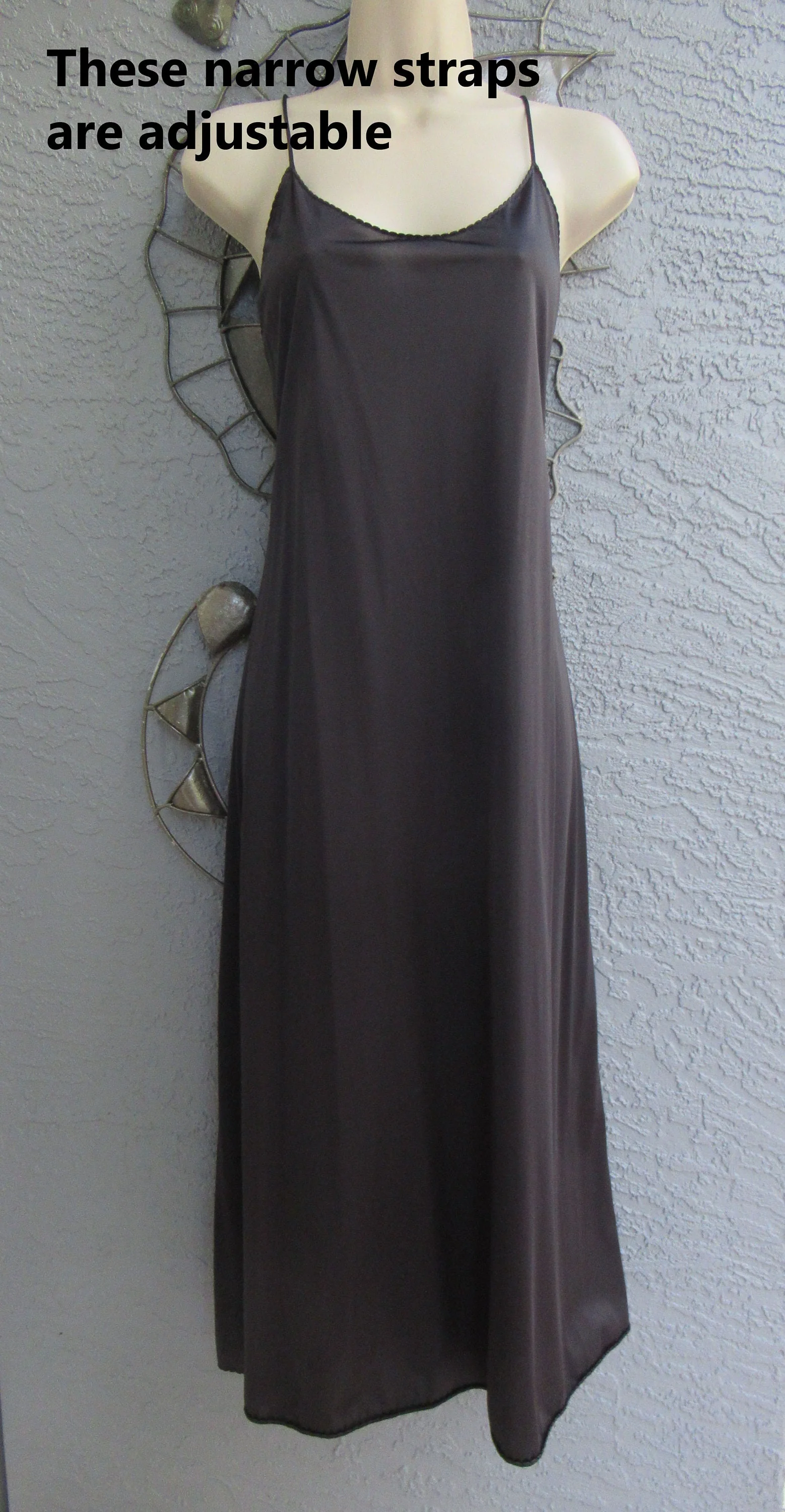 Vanity Fair Slip Or Nightgown Black Nylon Longer Length Adjustable Spaghetti Straps Chic Without Lace A-Line Shape by Vanity Fair - Image 5