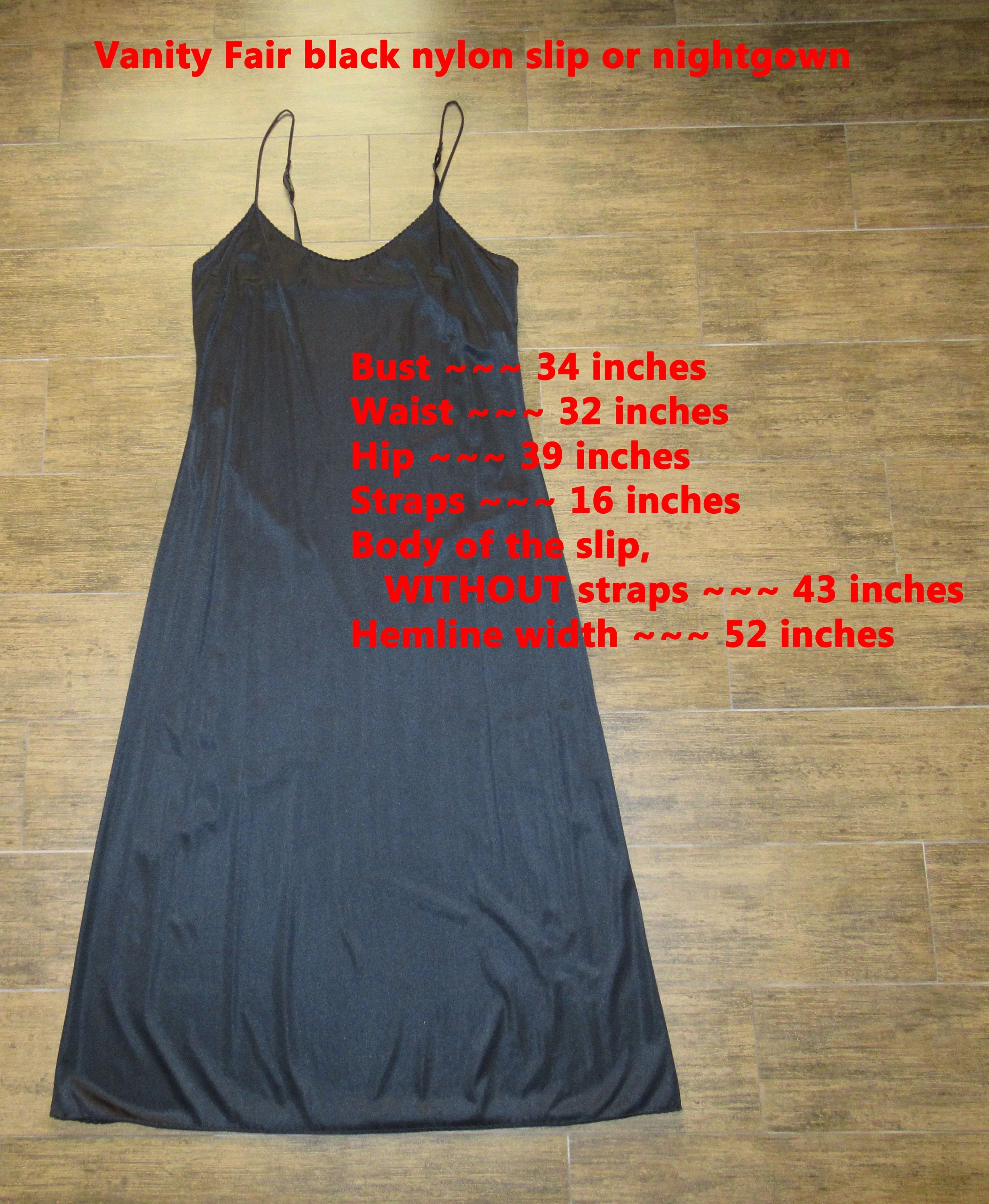 Vanity Fair Slip Or Nightgown Black Nylon Longer Length Adjustable Spaghetti Straps Chic Without Lace A-Line Shape by Vanity Fair - Image 8