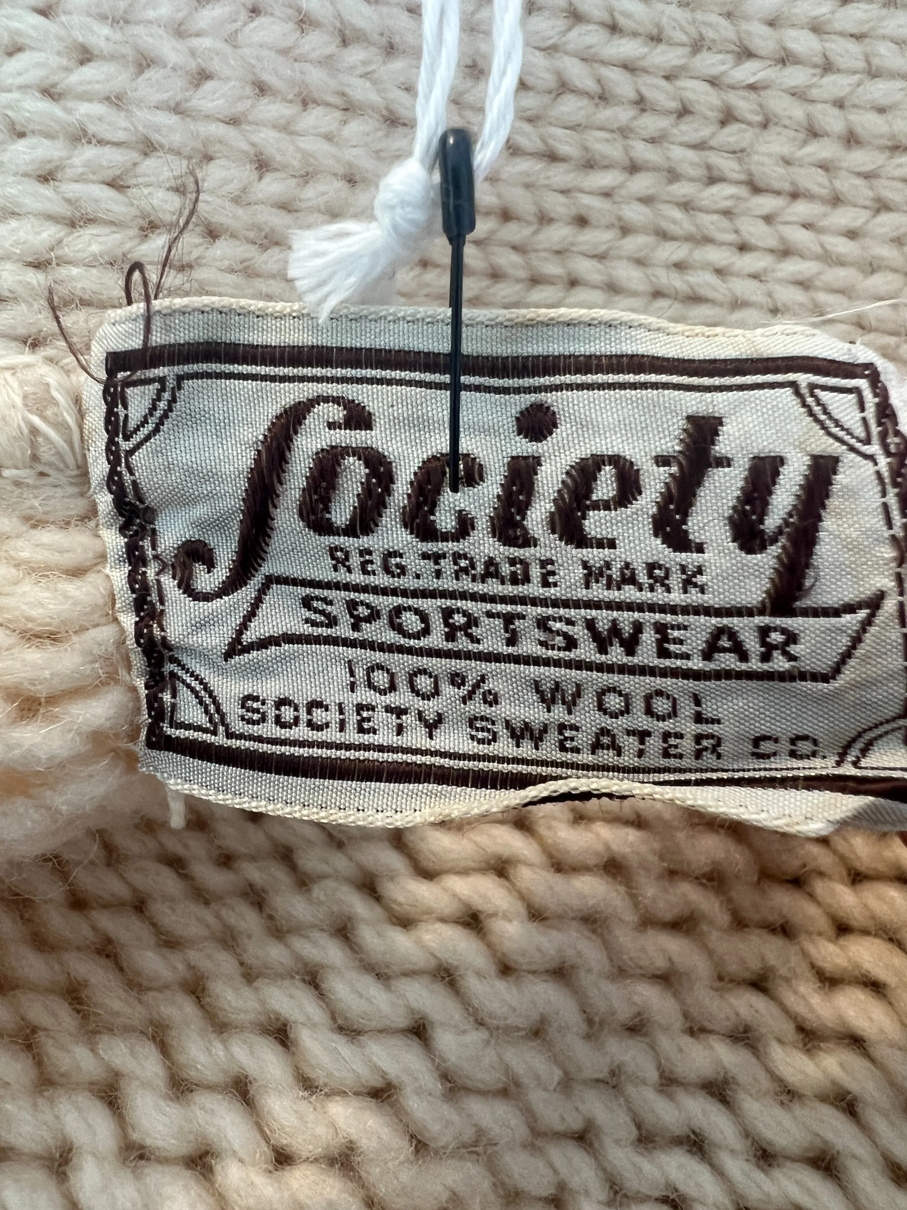 Varsity Letter “B” Cream Knit Cardigan by Society Sportswear - Image 3