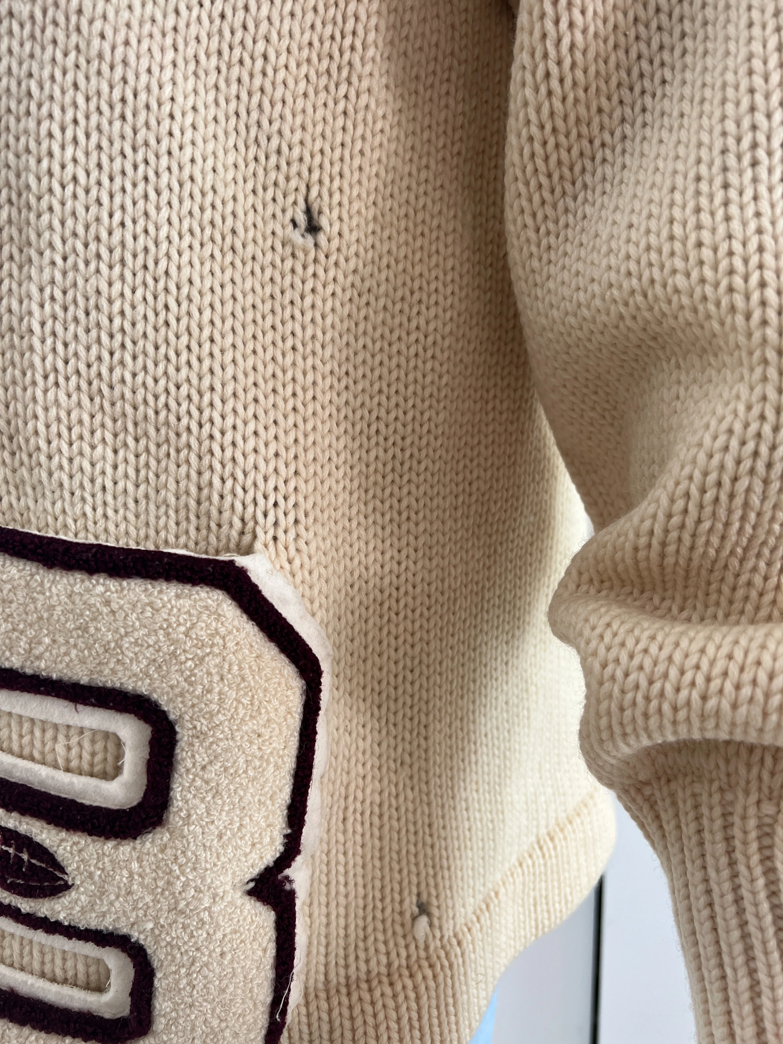 Varsity Letter “B” Cream Knit Cardigan by Society Sportswear - Image 6