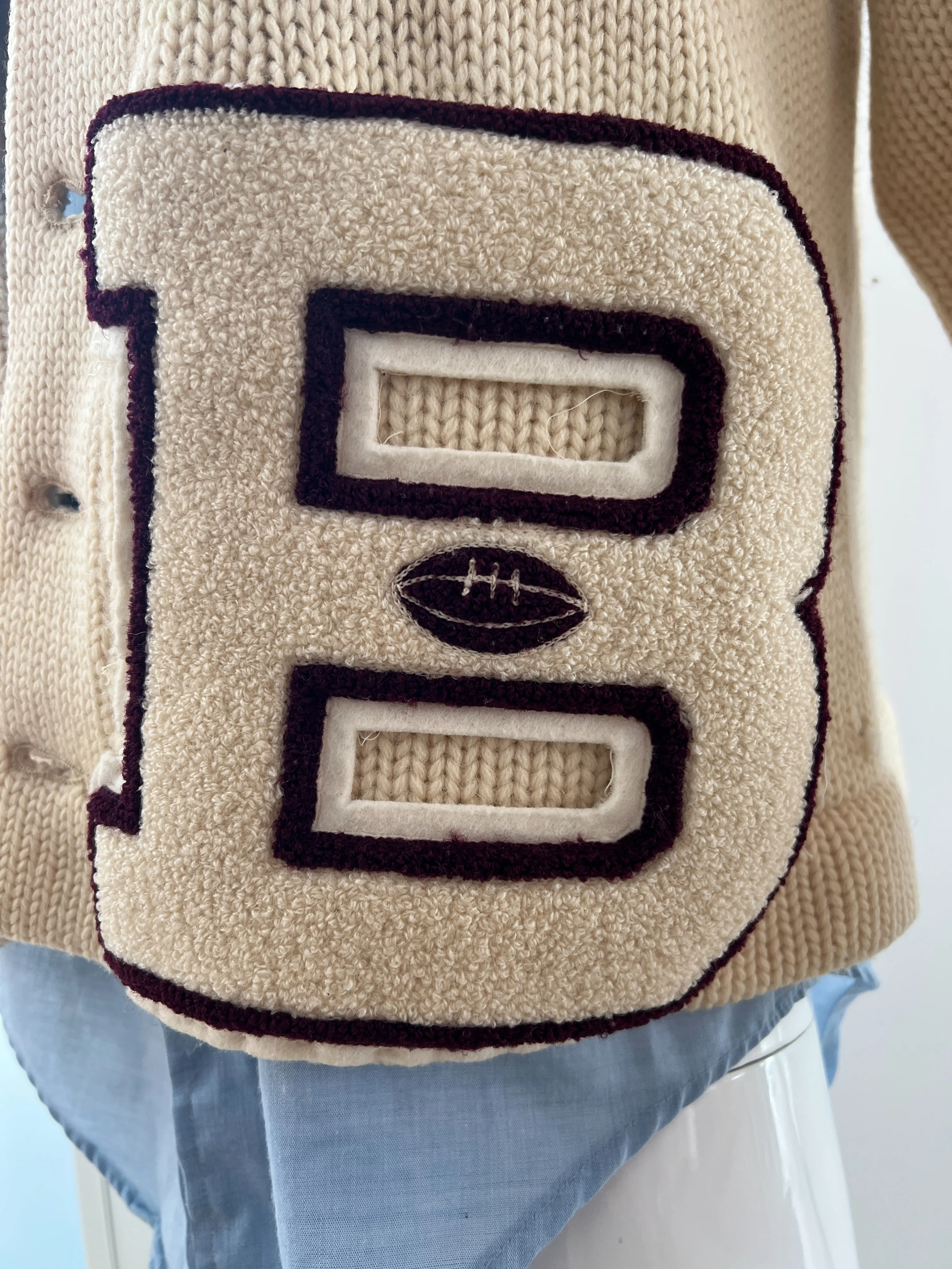 Varsity Letter “B” Cream Knit Cardigan by Society Sportswear - Image 8