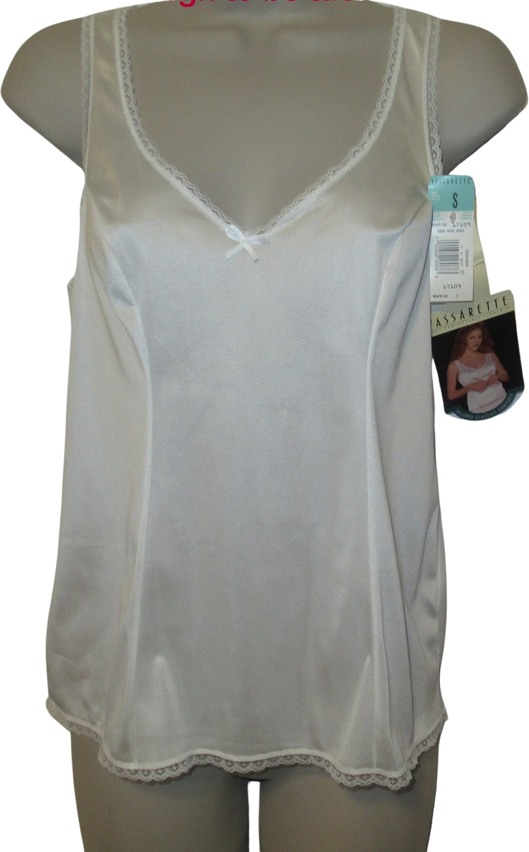 Vassarette Camisole Bright White Nylon Lace Trim S Attached Style Is Called White Ice Vintage Charm by Vassarette - Image 2