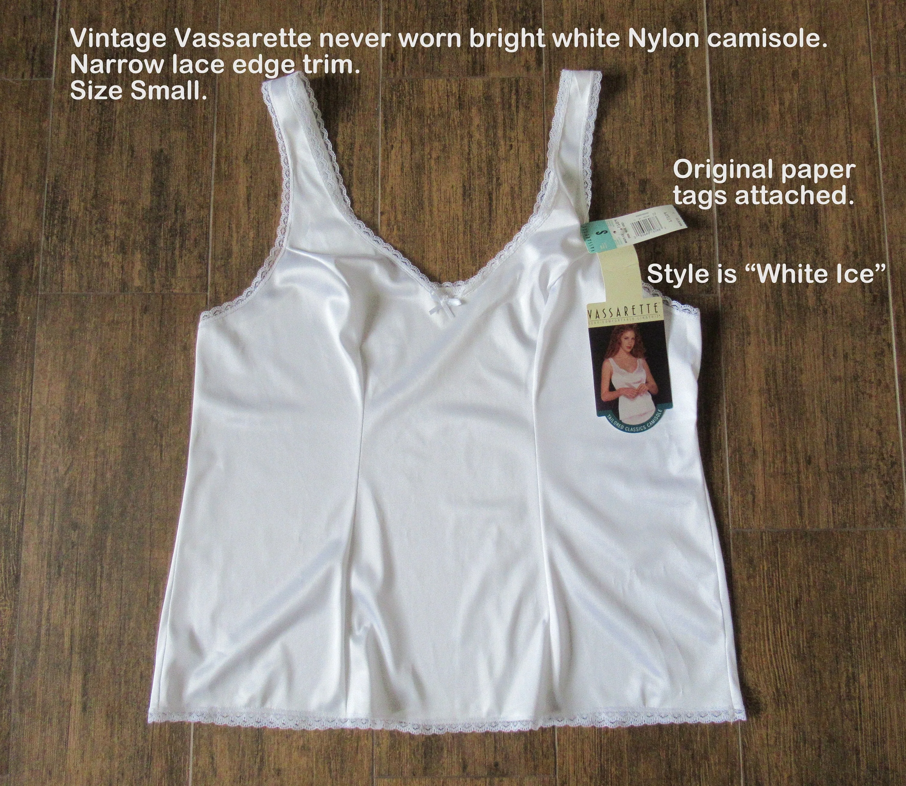 Vassarette Camisole Bright White Nylon Lace Trim S Attached Style Is Called White Ice Vintage Charm by Vassarette - Image 3