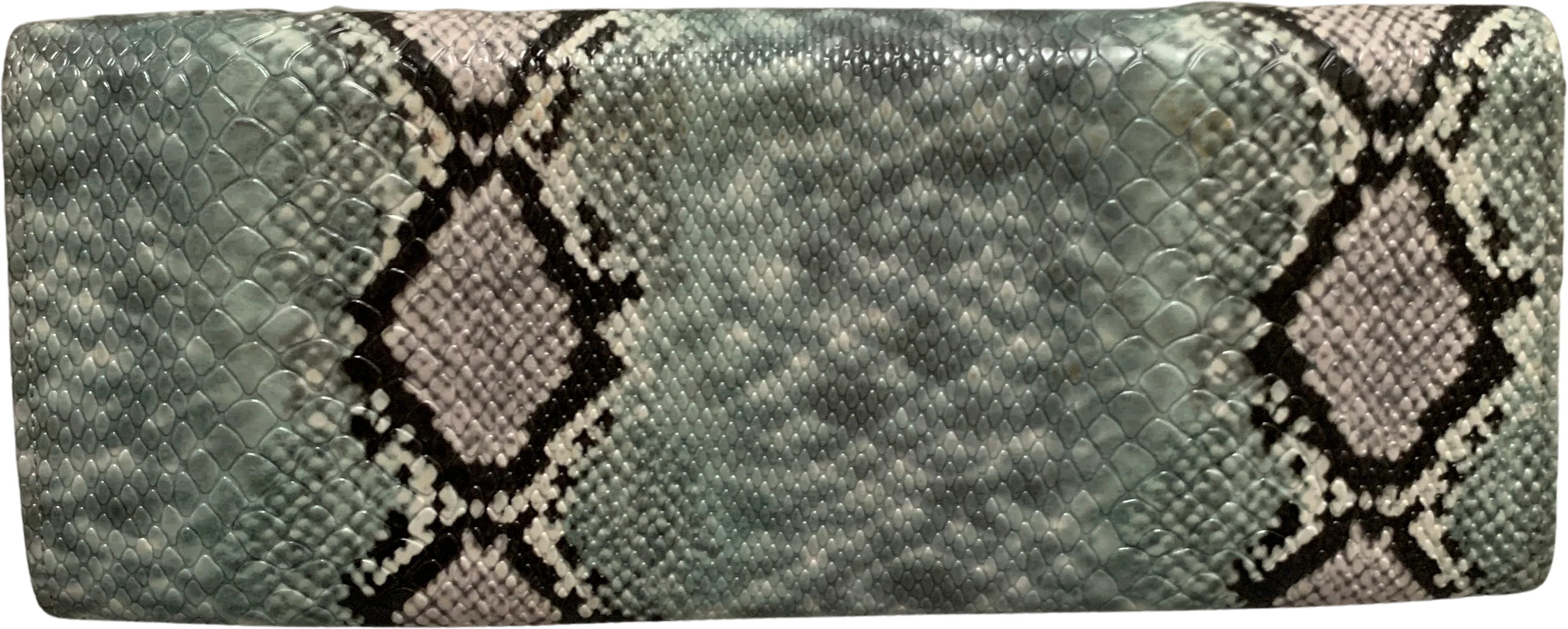 Vegan Leather Aqua Snakeskin Print Clutch Bag - Image 2