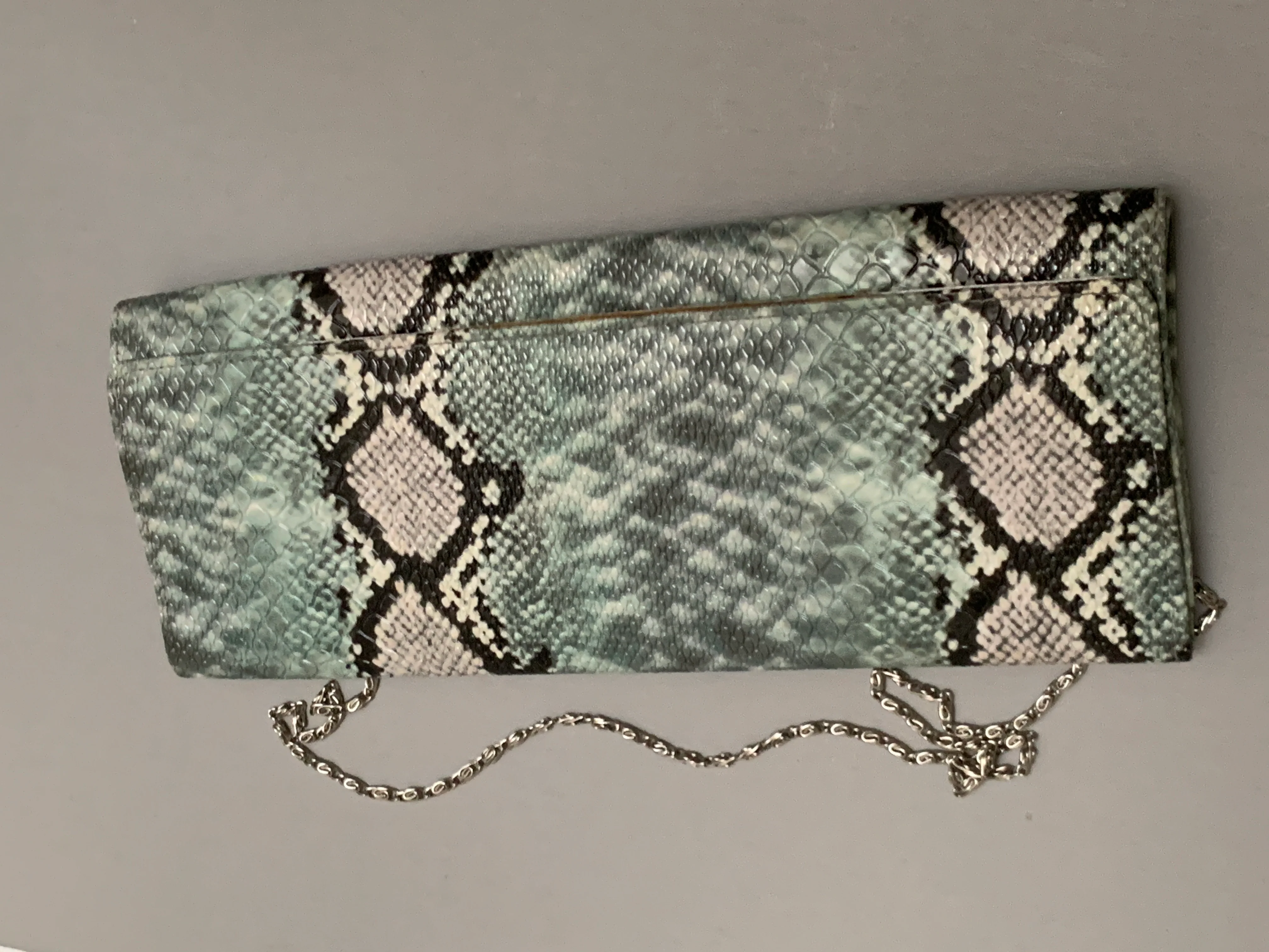 Vegan Leather Aqua Snakeskin Print Clutch Bag - Image 6