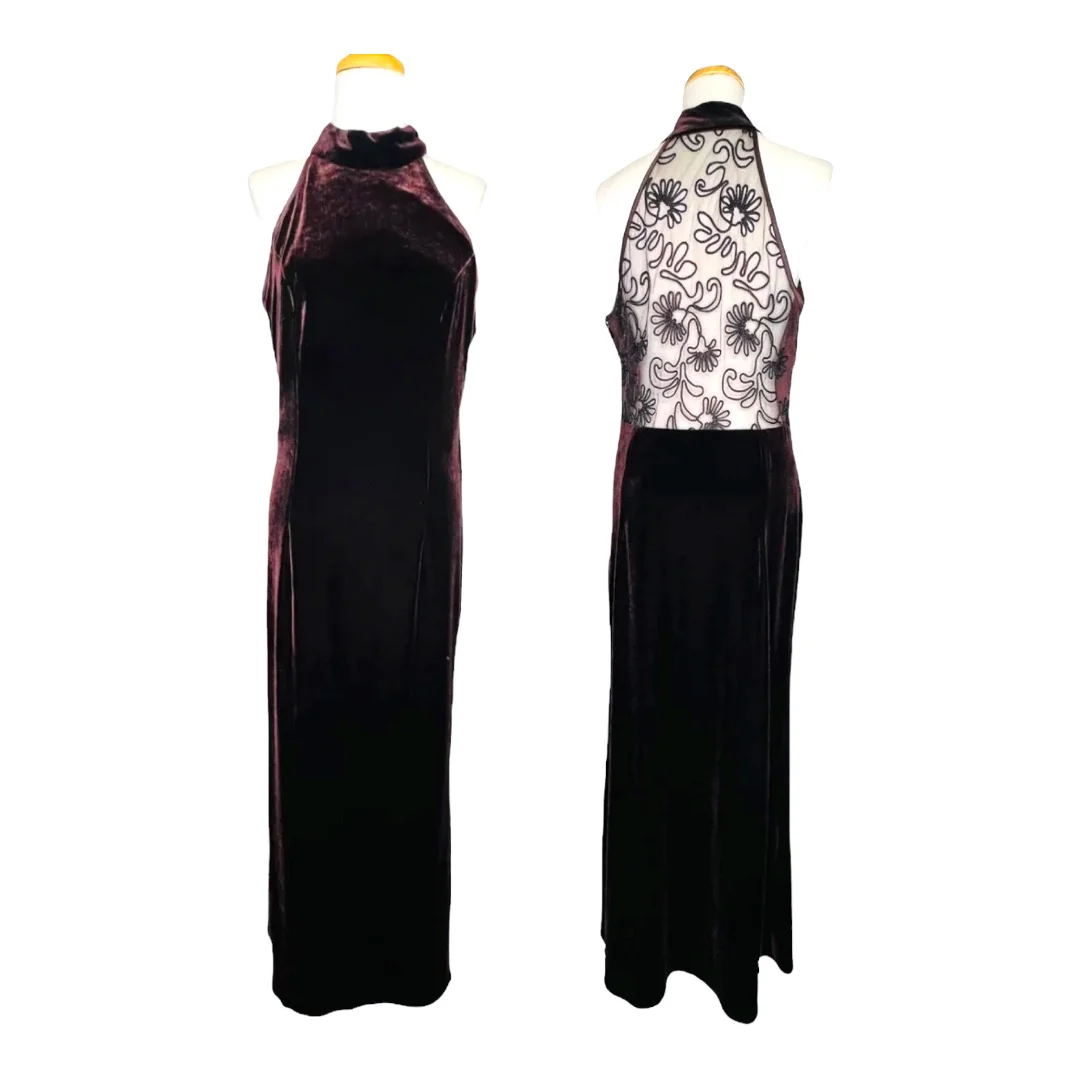 Velvet Formal Maxi Dress Lace Racerback Velour Brown 14 by Dave & Johnny - Image 2
