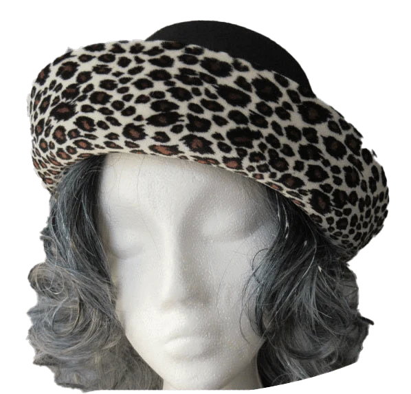 Via Tornabuoni Florence Hat Animal Print Brim Up Or Down Black Soft Wool Polyester and Elastane Fabric Easy To Wear Classic by Tornabuoni