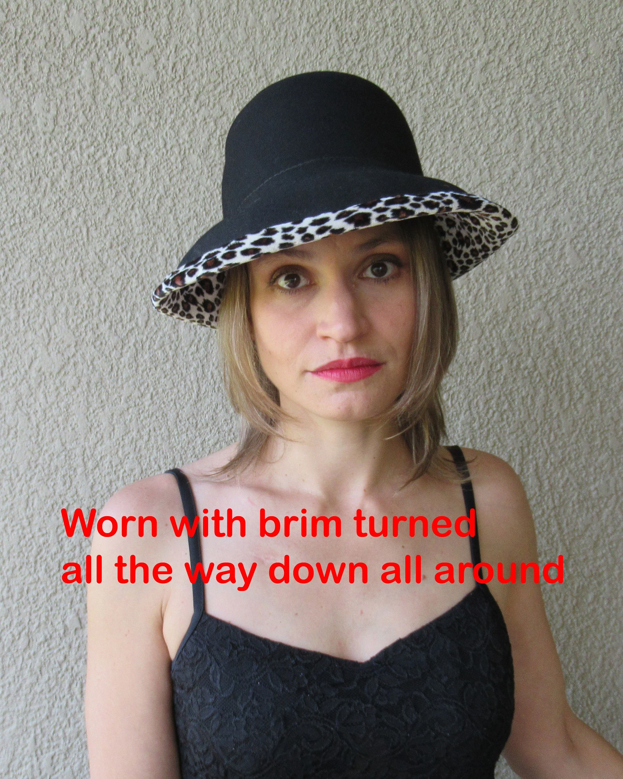 Via Tornabuoni Florence Hat Animal Print Brim Up Or Down Black Soft Wool Polyester and Elastane Fabric Easy To Wear Classic by Tornabuoni - Image 10