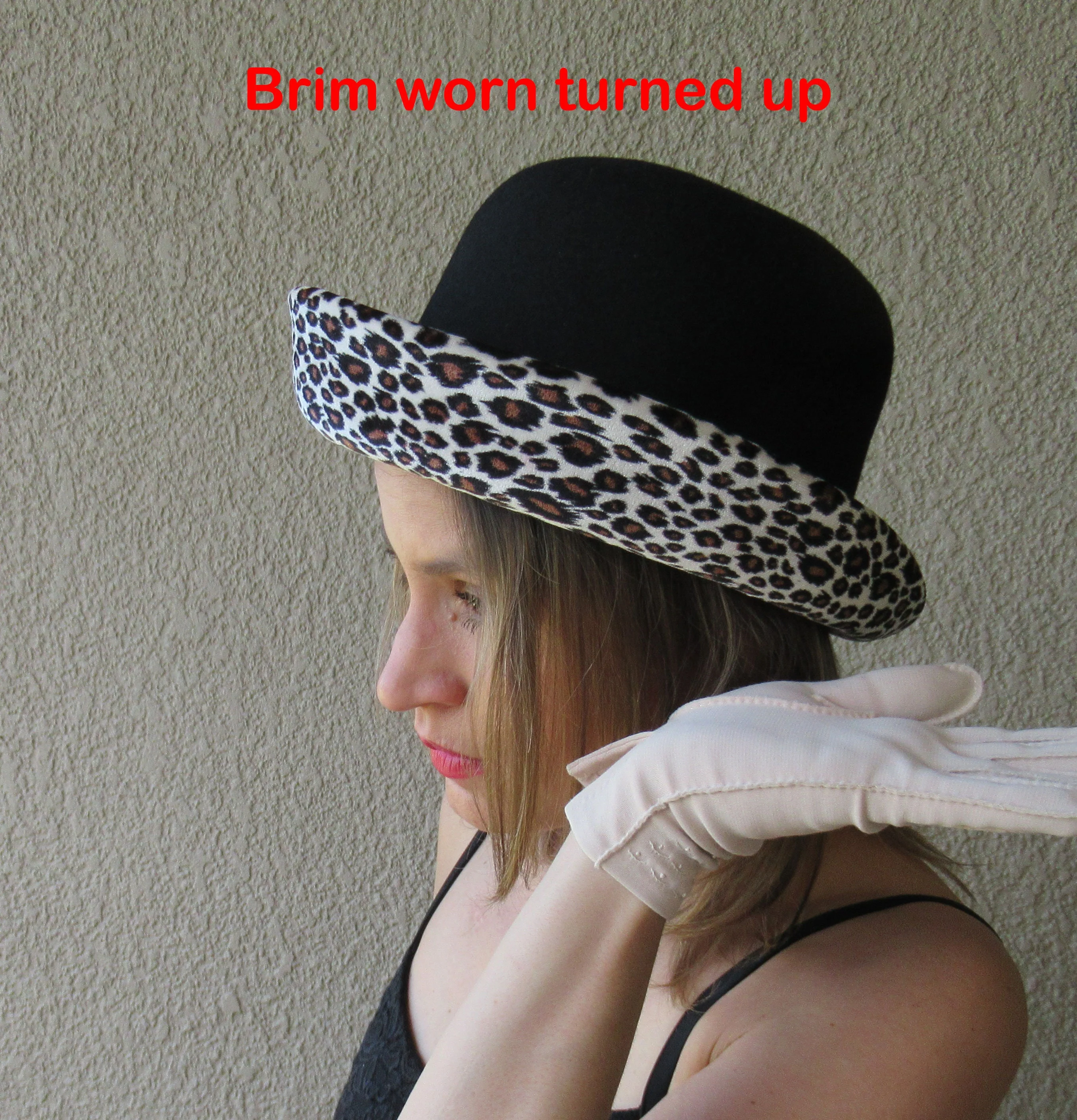 Via Tornabuoni Florence Hat Animal Print Brim Up Or Down Black Soft Wool Polyester and Elastane Fabric Easy To Wear Classic by Tornabuoni - Image 4