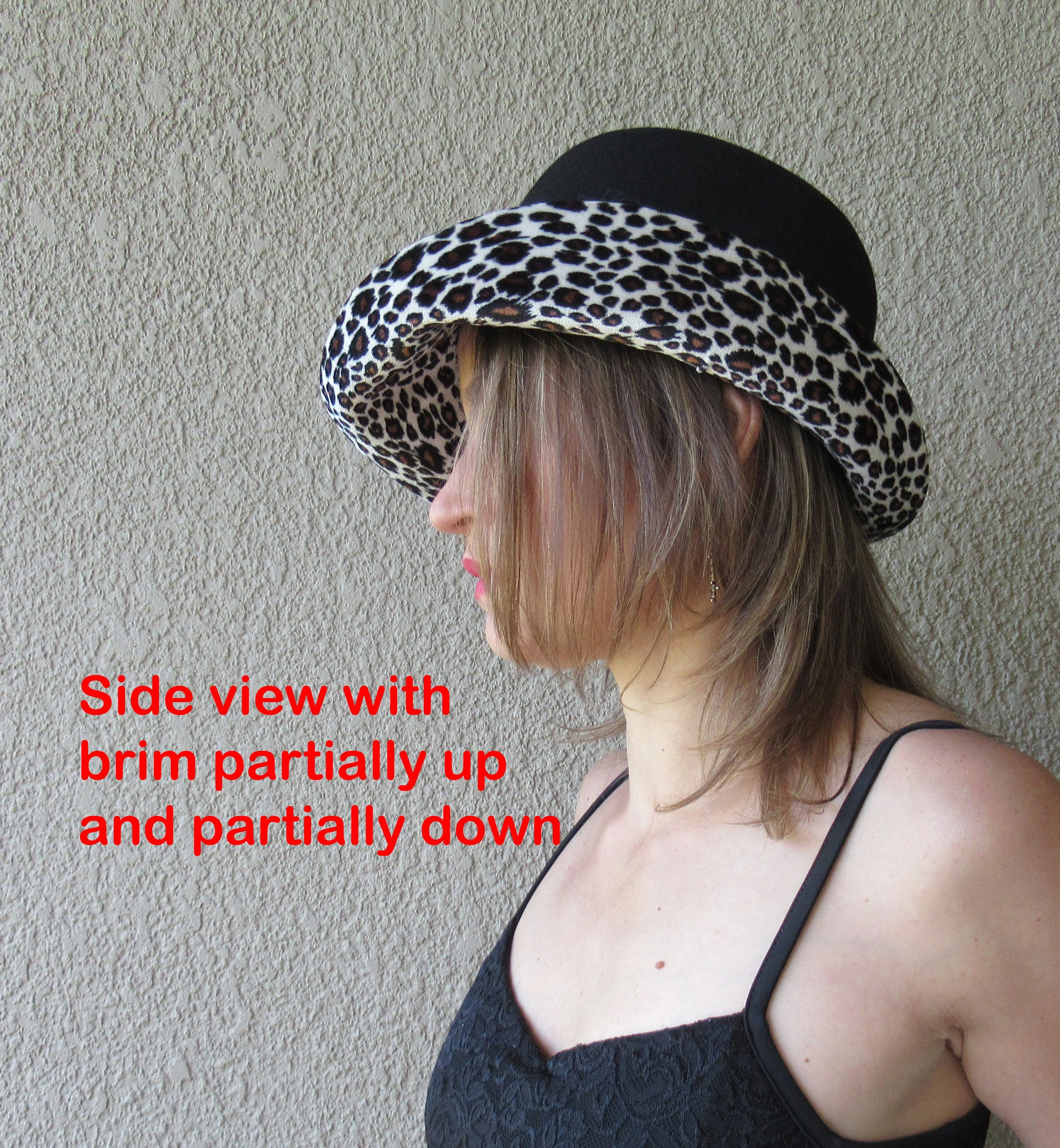 Via Tornabuoni Florence Hat Animal Print Brim Up Or Down Black Soft Wool Polyester and Elastane Fabric Easy To Wear Classic by Tornabuoni - Image 7