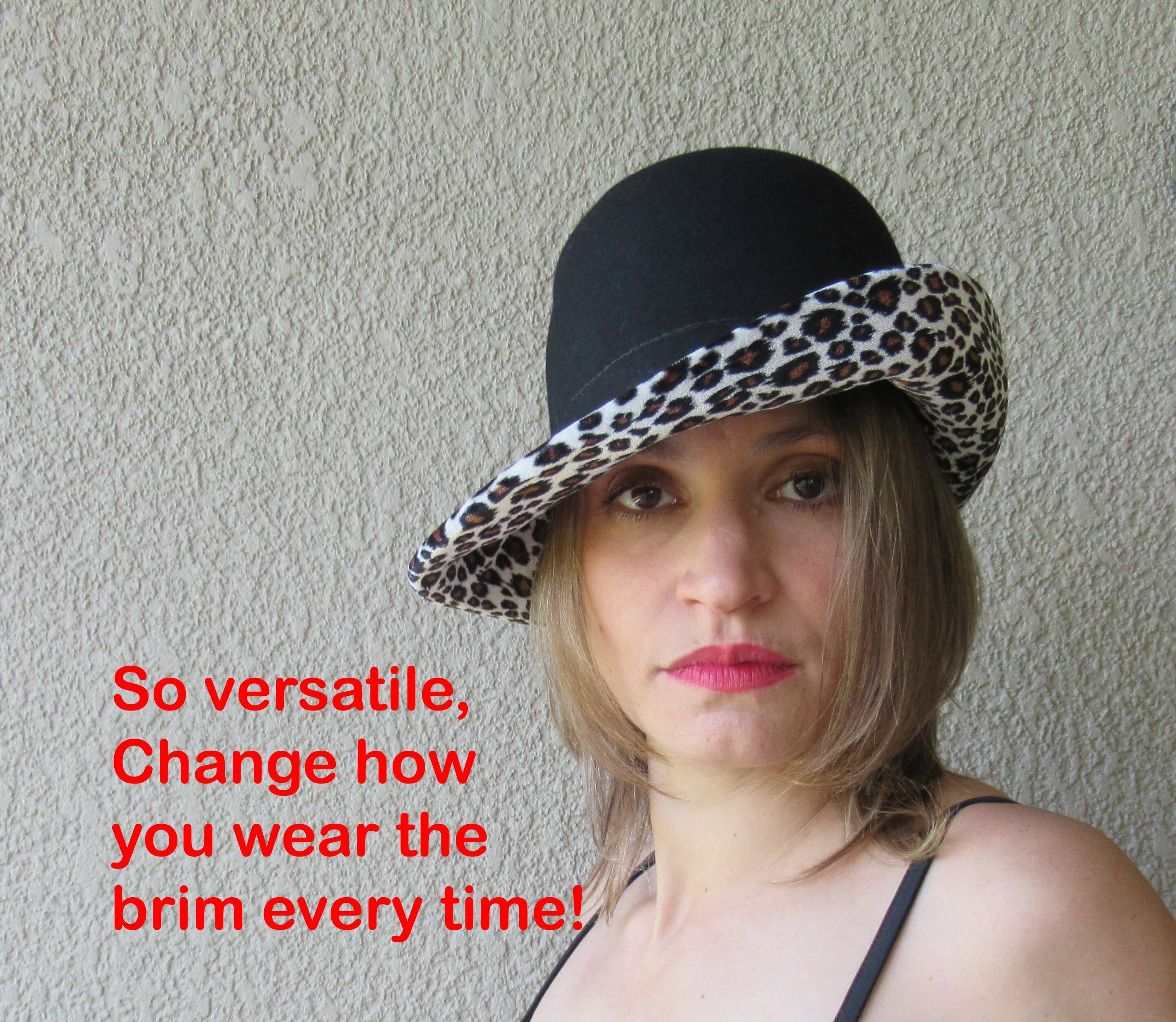 Via Tornabuoni Florence Hat Animal Print Brim Up Or Down Black Soft Wool Polyester and Elastane Fabric Easy To Wear Classic by Tornabuoni - Image 9