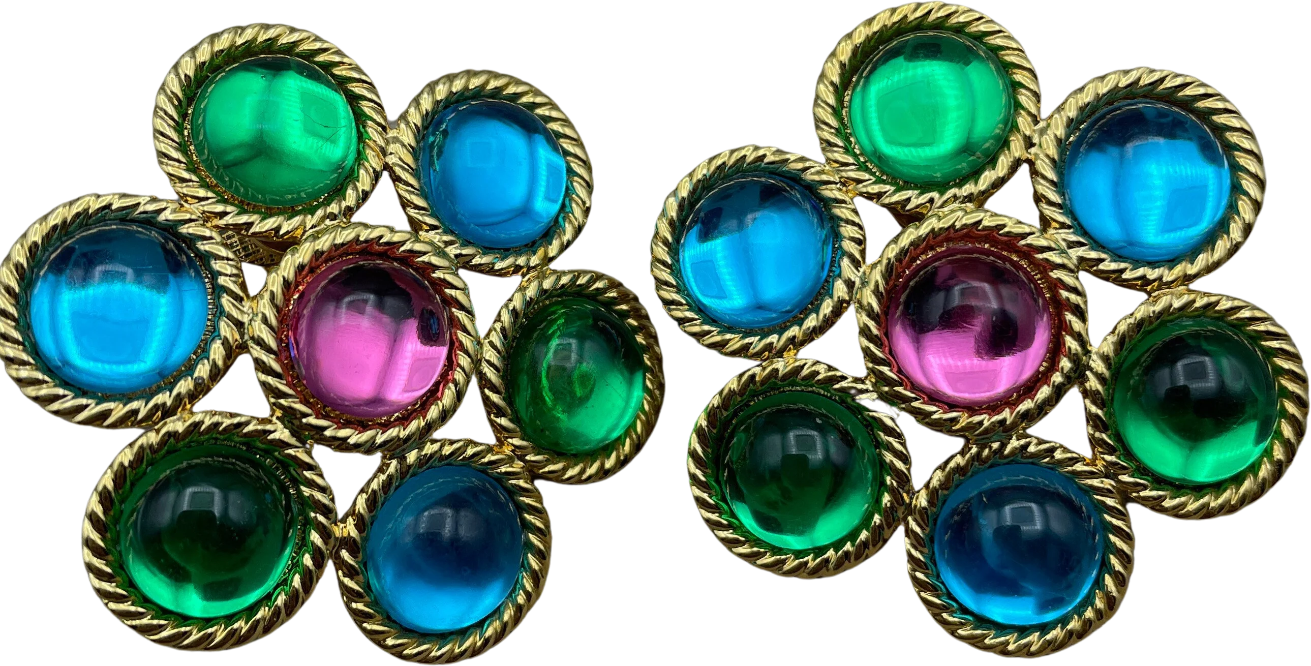 Vibrant Bookpiece Glass Cabochon Jewels of India Clip On Statement Earrings Huge Massive Earrings by Napier