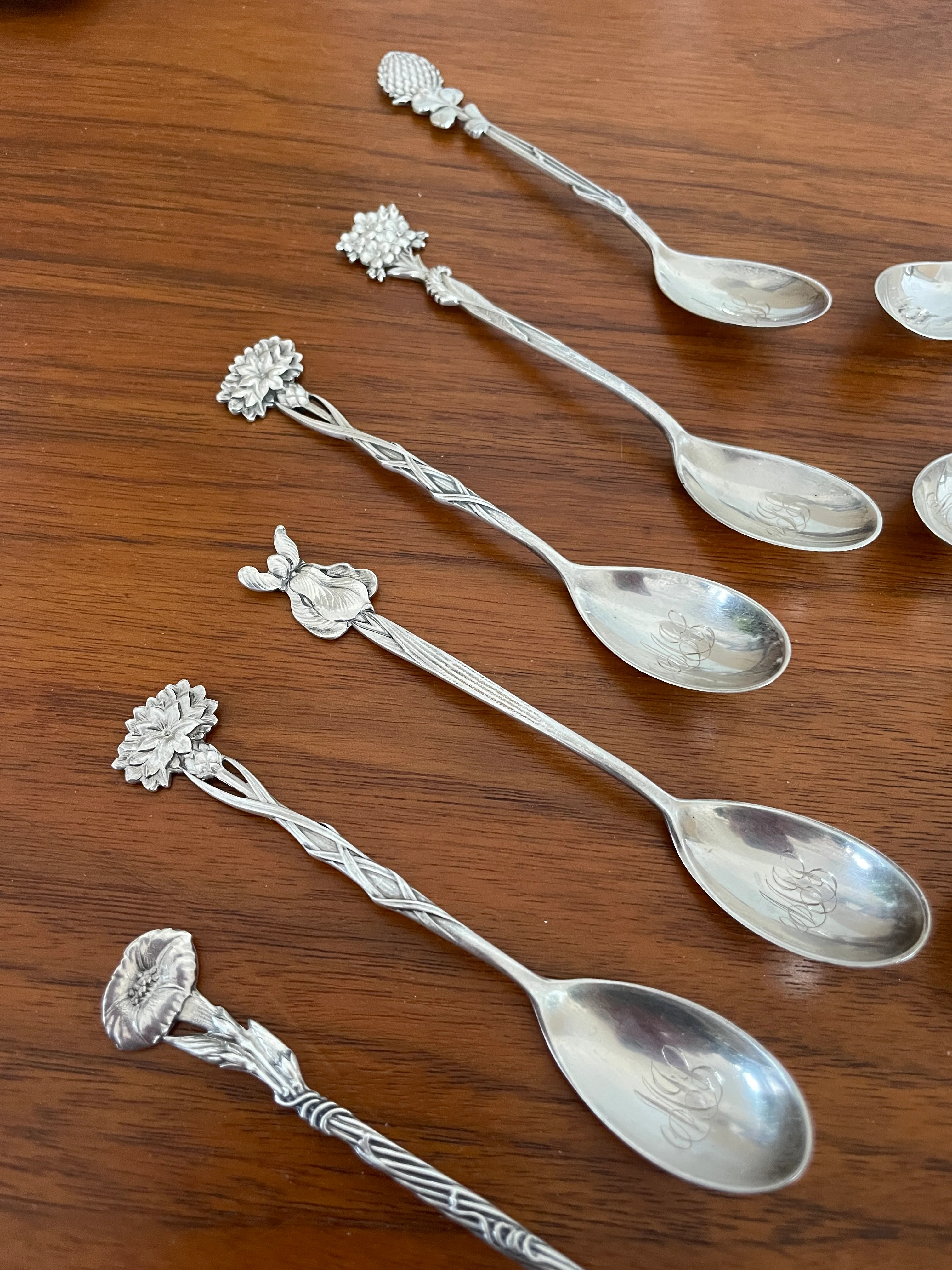 Victorian 12 Floral Demitasse Spoon 1885 Sterling Silver by Tiffany & Co - Image 4