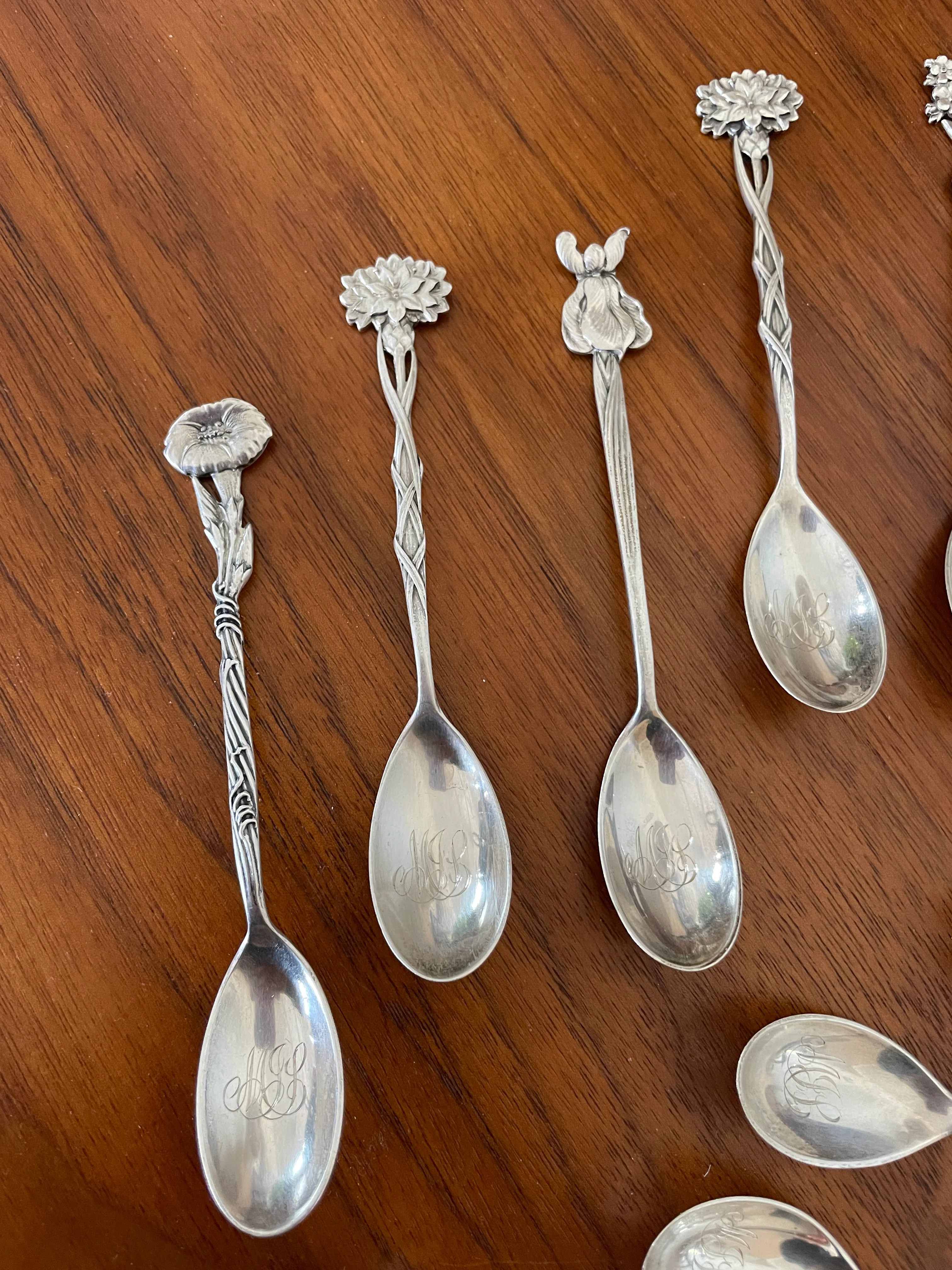 Victorian 12 Floral Demitasse Spoon 1885 Sterling Silver by Tiffany & Co - Image 8