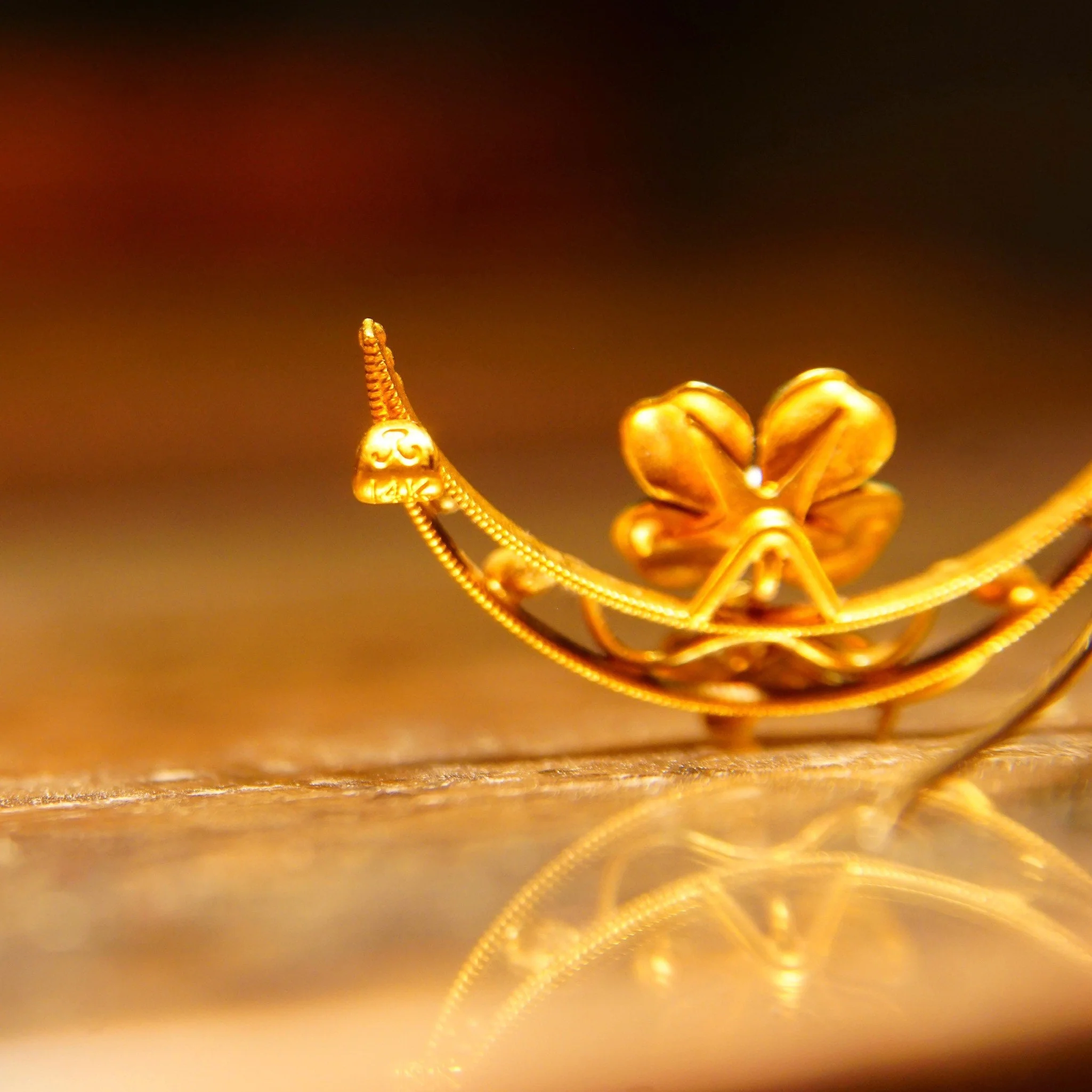 Victorian 14k Gold Enamel Seed Pearl Flower Crescent Pin - Image 9
