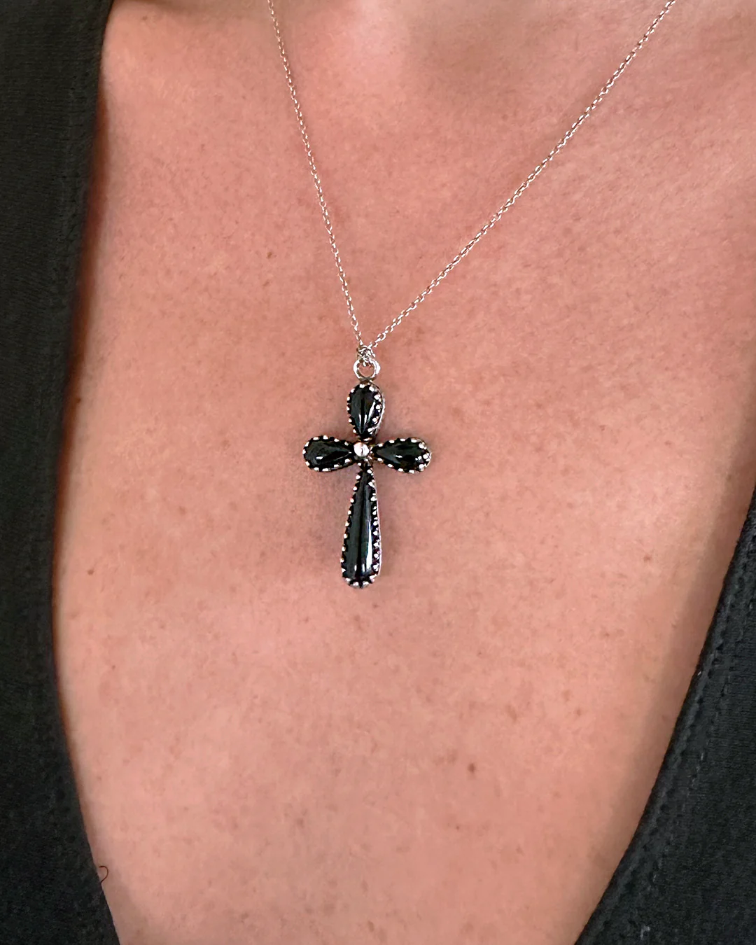Victorian Antique Cabochon Onyx Cross Pendant - Image 4