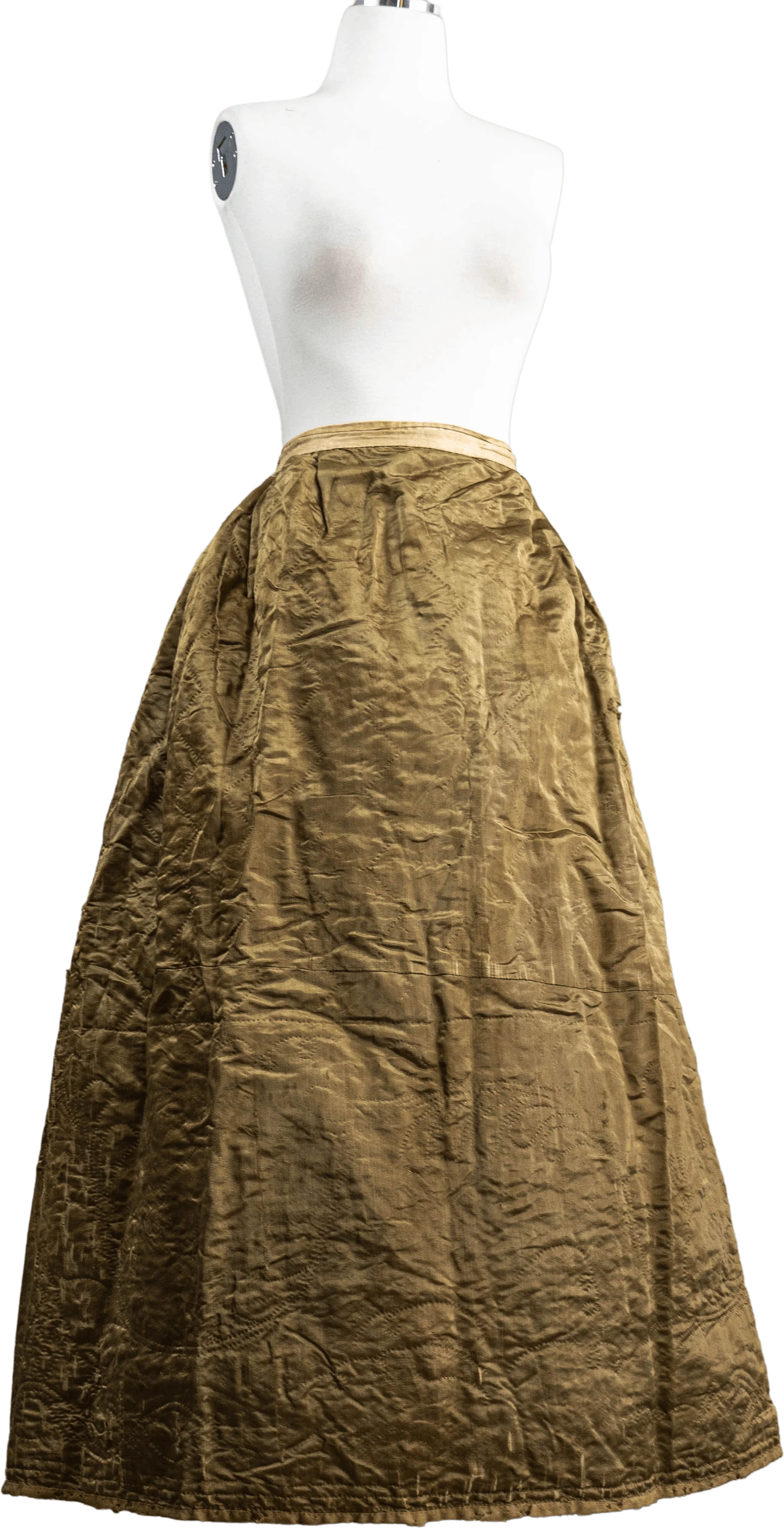 Victorian Antique Hand Quilted Green Silk Petticoat As-is By 1840s-1850s