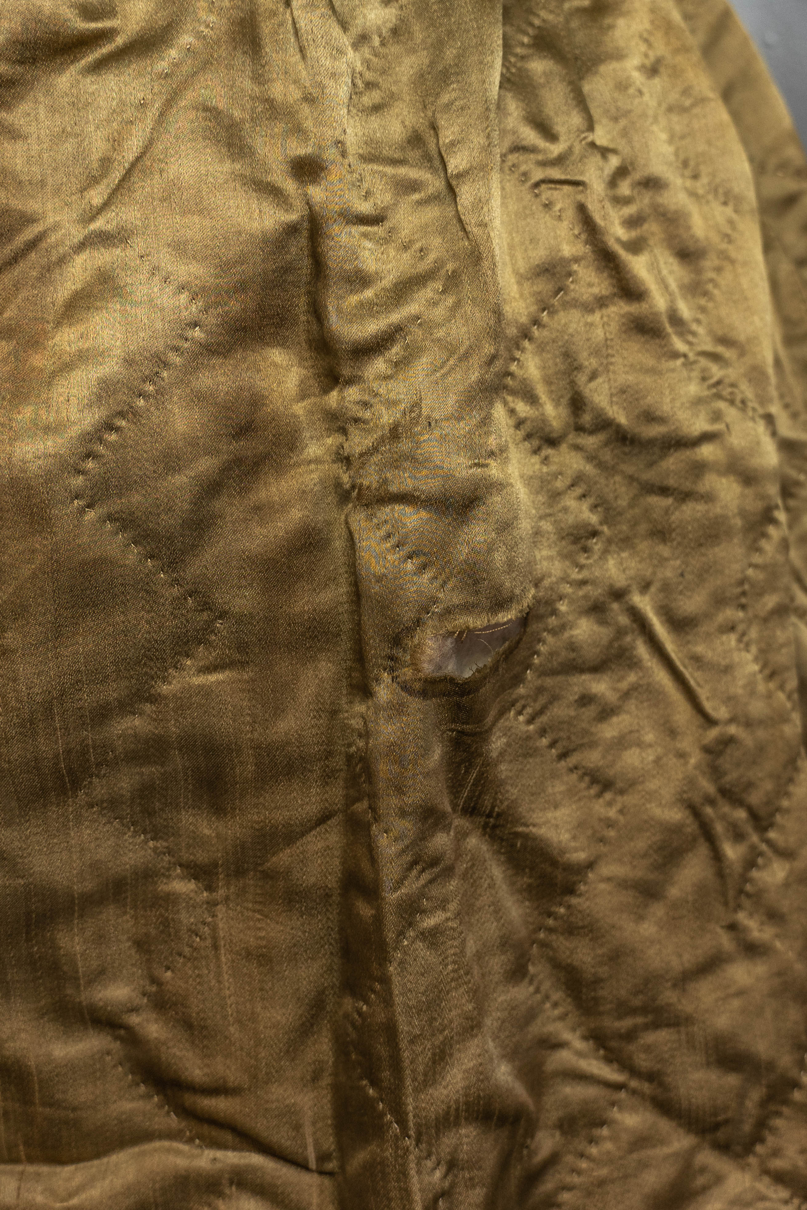 Victorian Antique Hand Quilted Green Silk Petticoat As-is By 1840s-1850s - Image 7