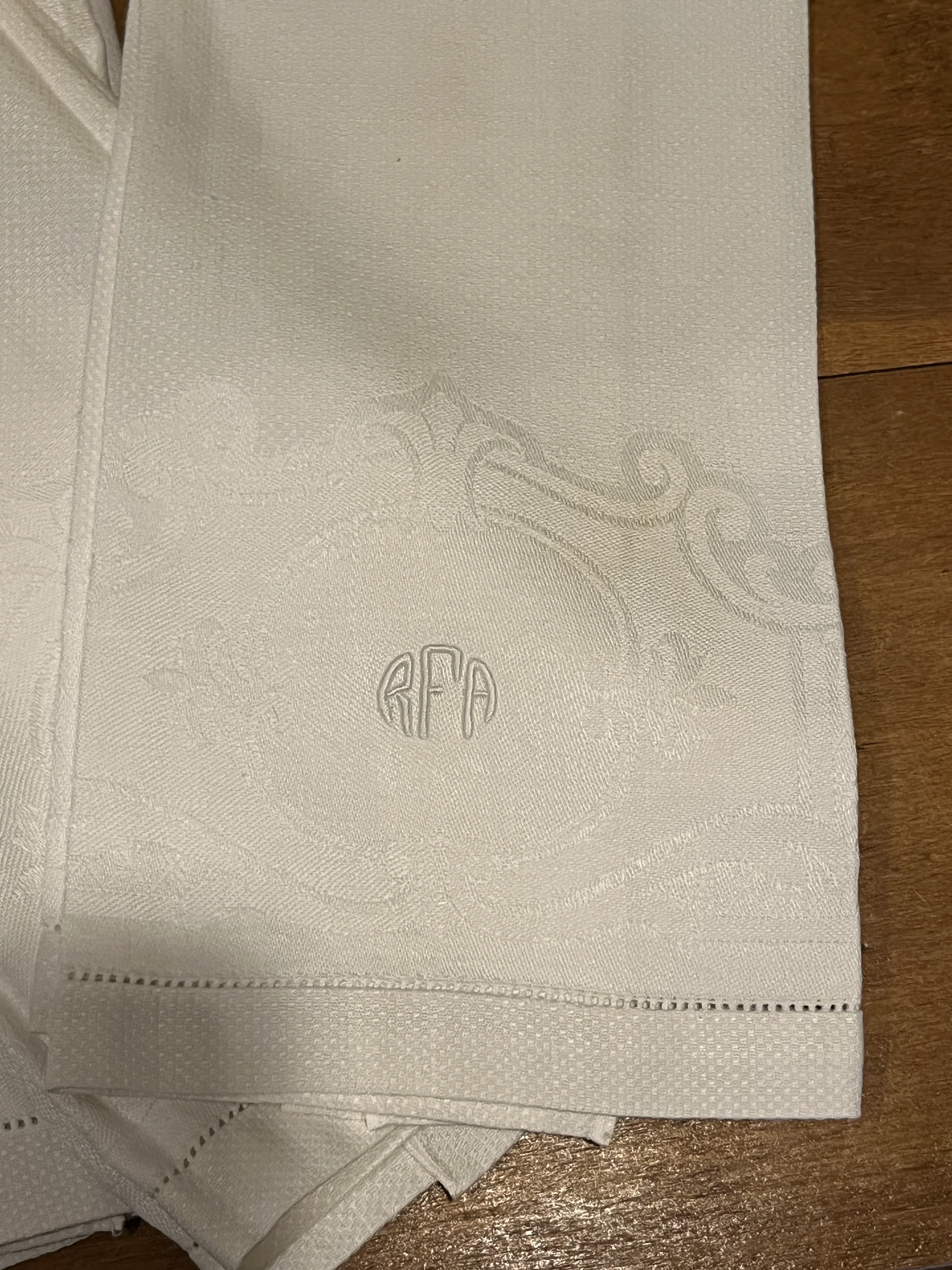 Victorian Antique Monogrammed Cotton Damask Napkins Rfa - Image 3