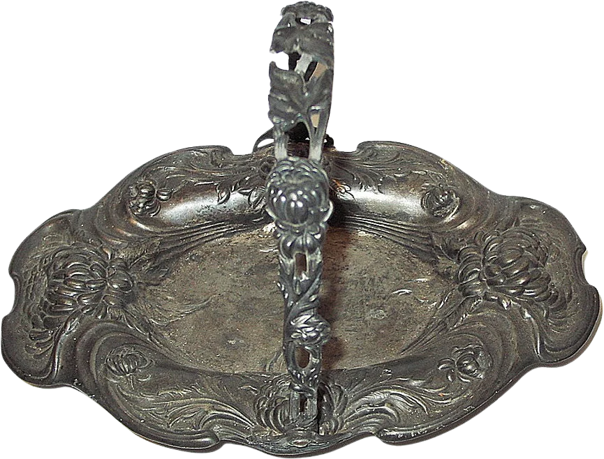 Victorian Art Nouveau Serving Tray Floral Dish Catch All Unpolished