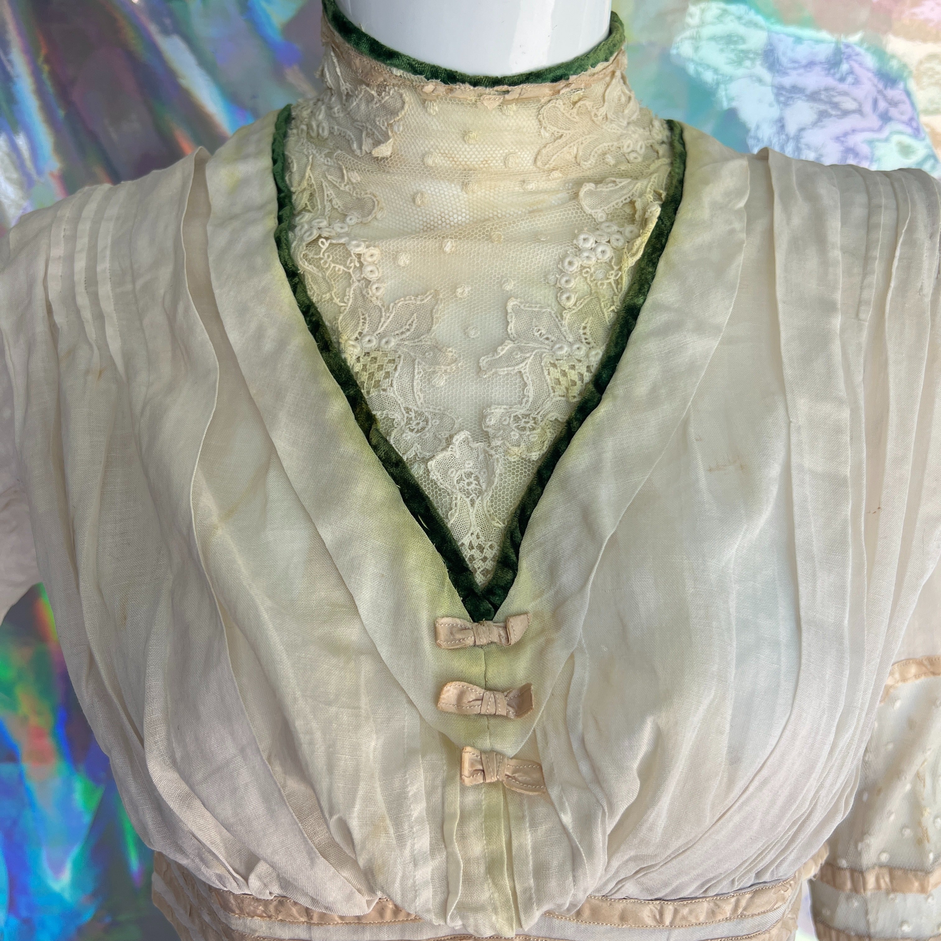 Victorian Cream Long Sleeve Corset Waist Blouse - Image 2