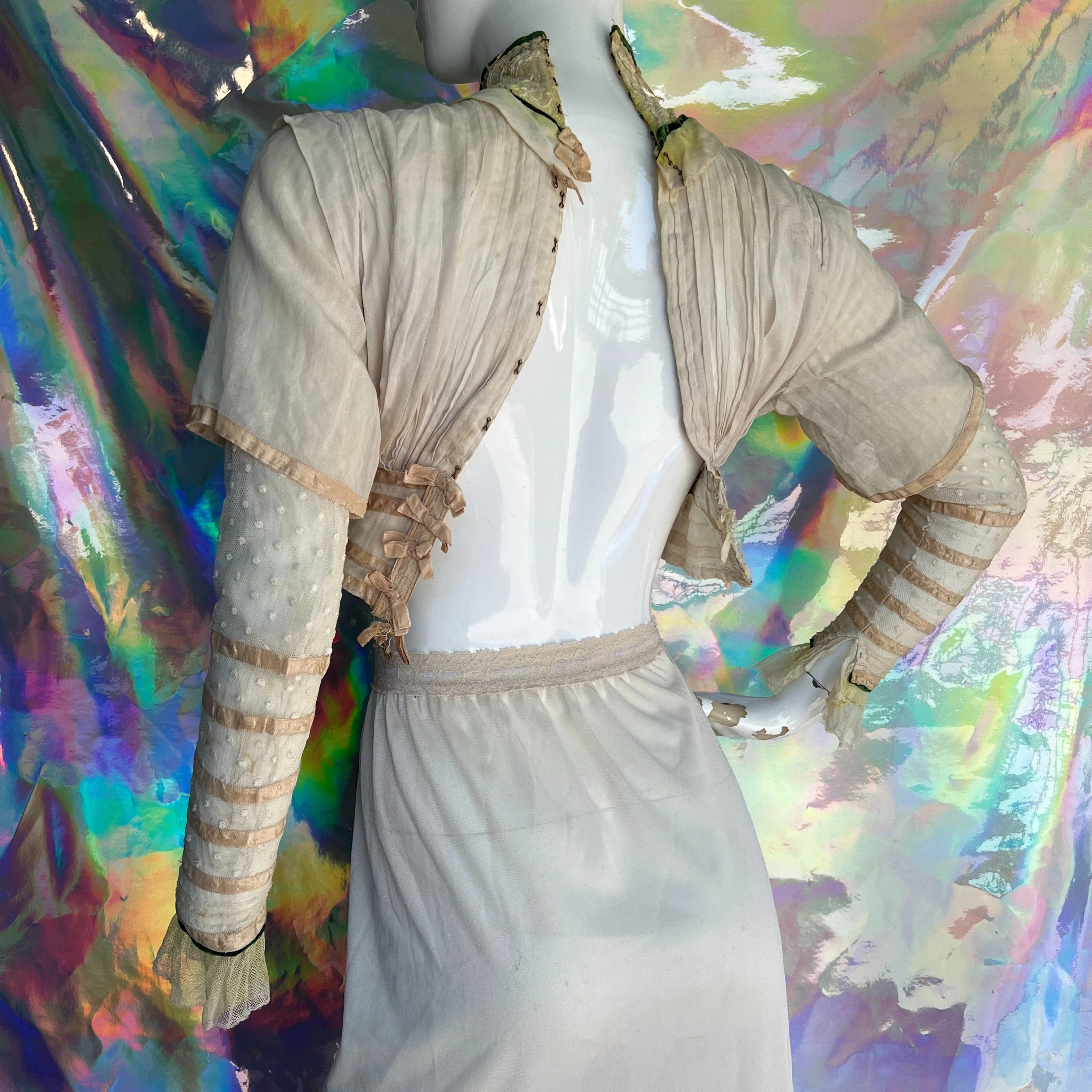 Victorian Cream Long Sleeve Corset Waist Blouse - Image 7